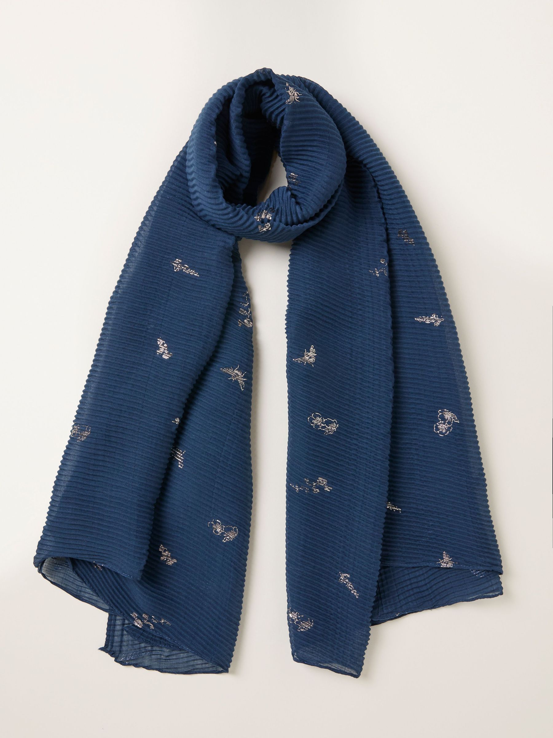 Navy Blue Foil Printed Crinkle Scarf (H63100) | £25