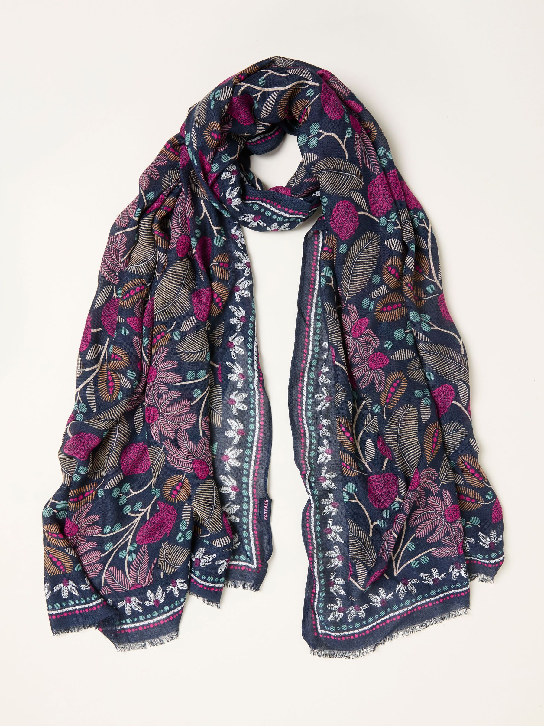 Navy Blue Leaf Floral Printed Lightweight Scarf (H63105) | £25