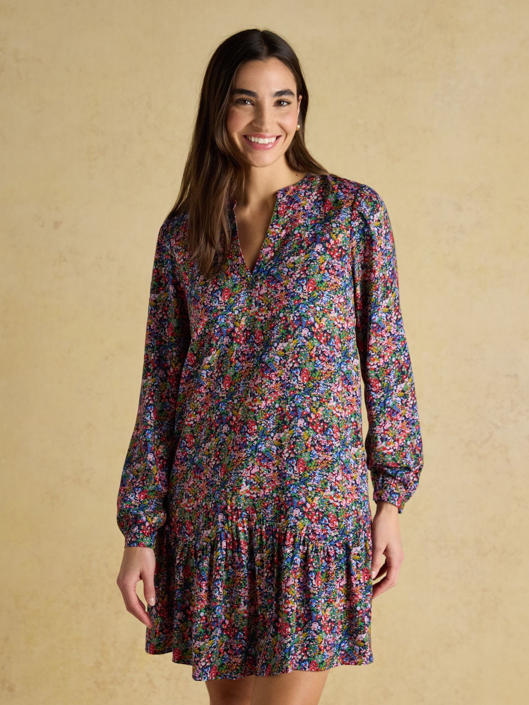 Scarlet Navy Ditsy V-Neck Dress with Dropped Waist