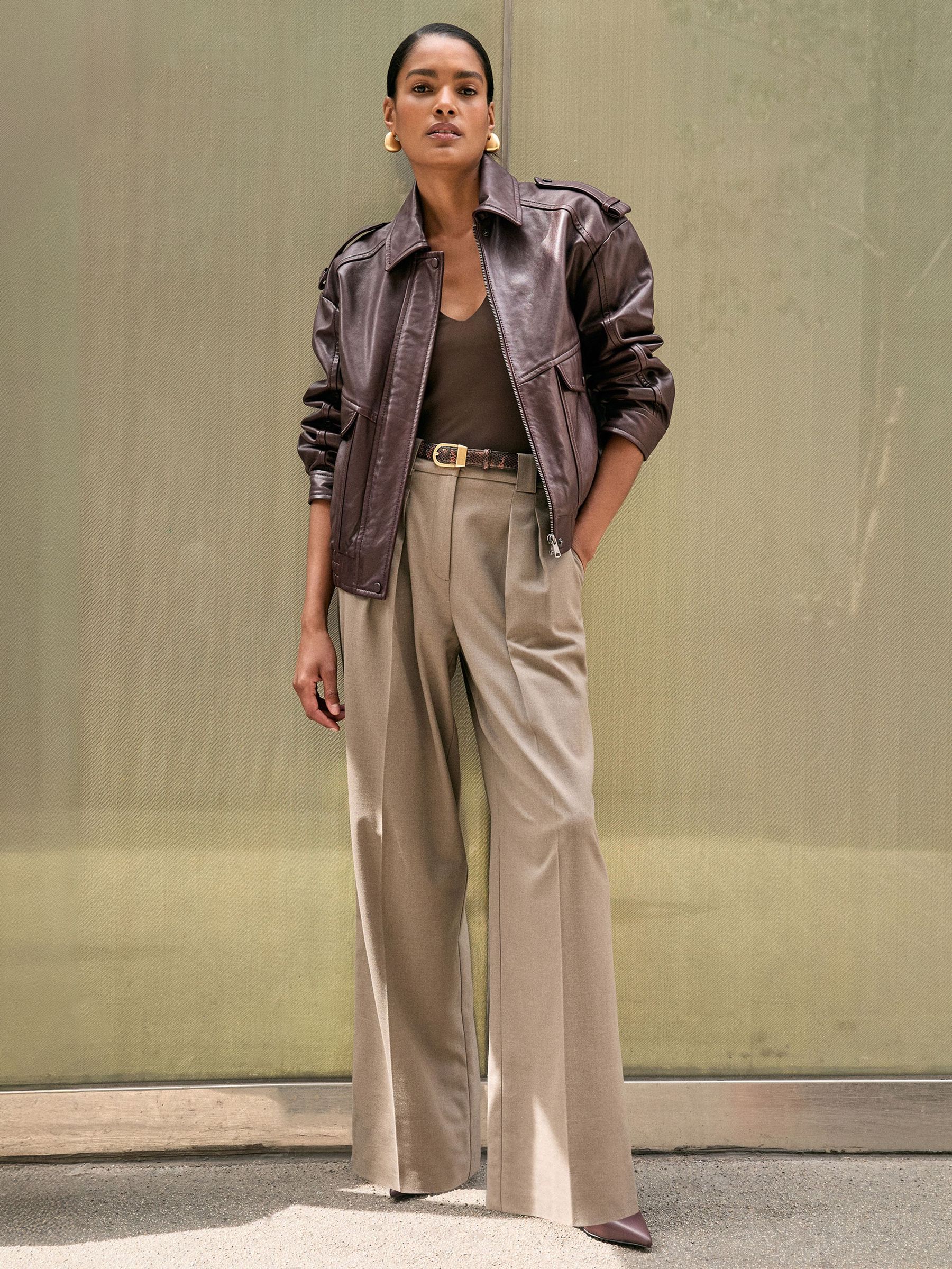 Oversized Leather Jacket in Aubergine (H64297) | £498