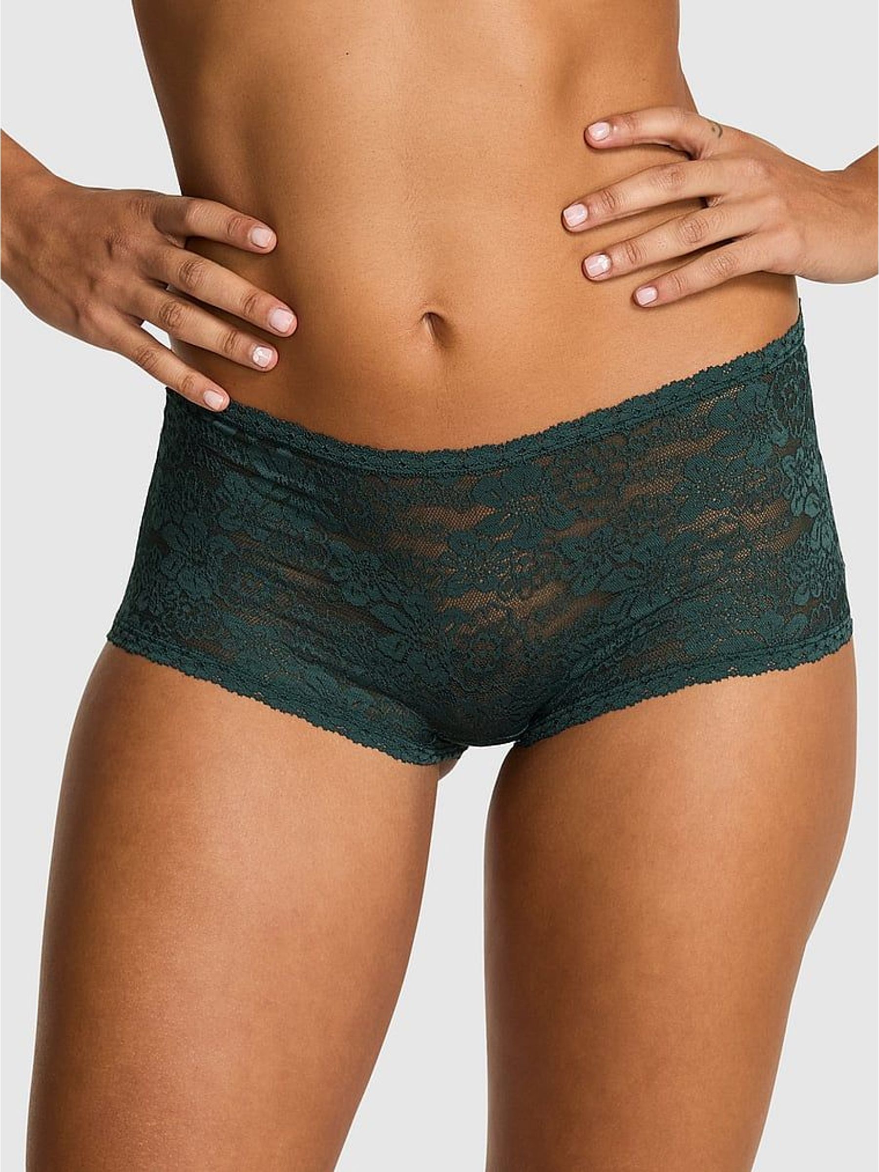 Deep Forest Green Short Floral Lace Knickers (H64743) | £10