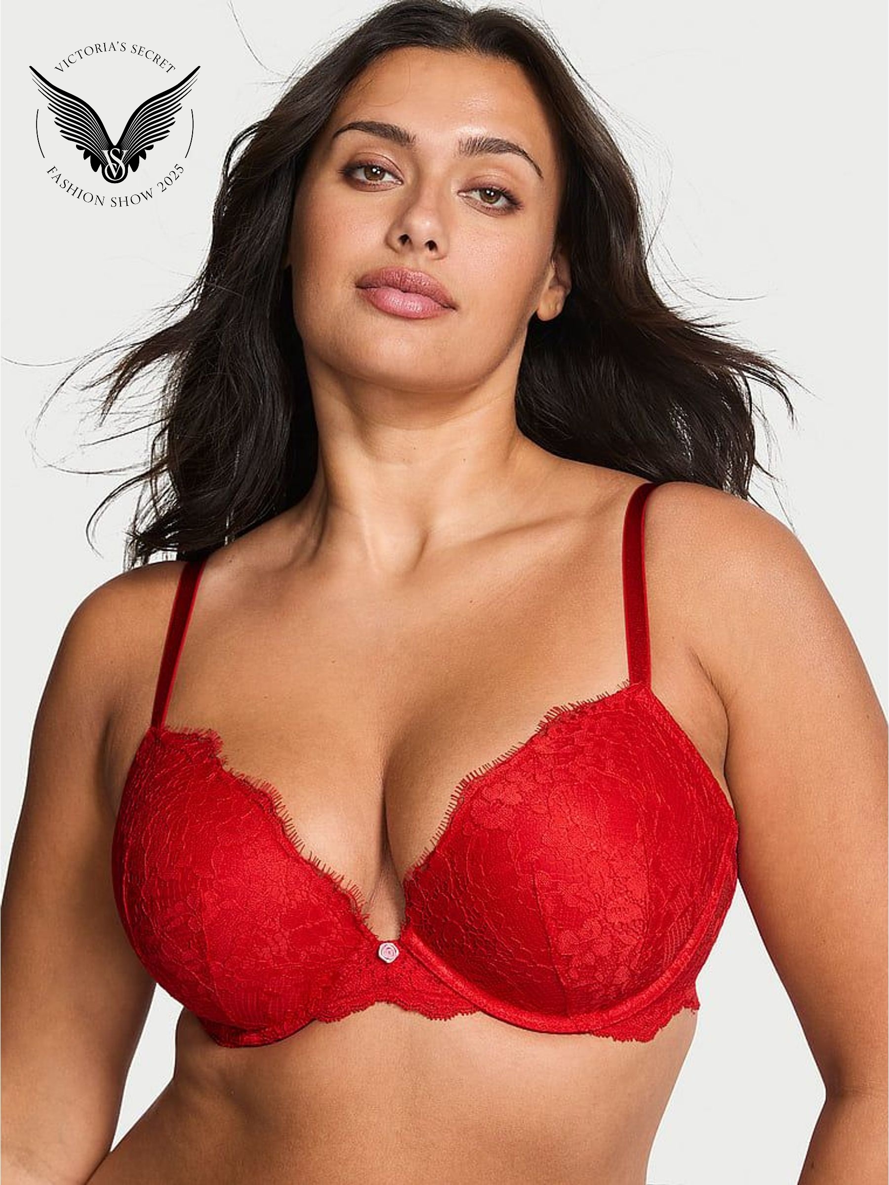 Bright Vermillion Red Push Up Lace Bra (H64778) | £50