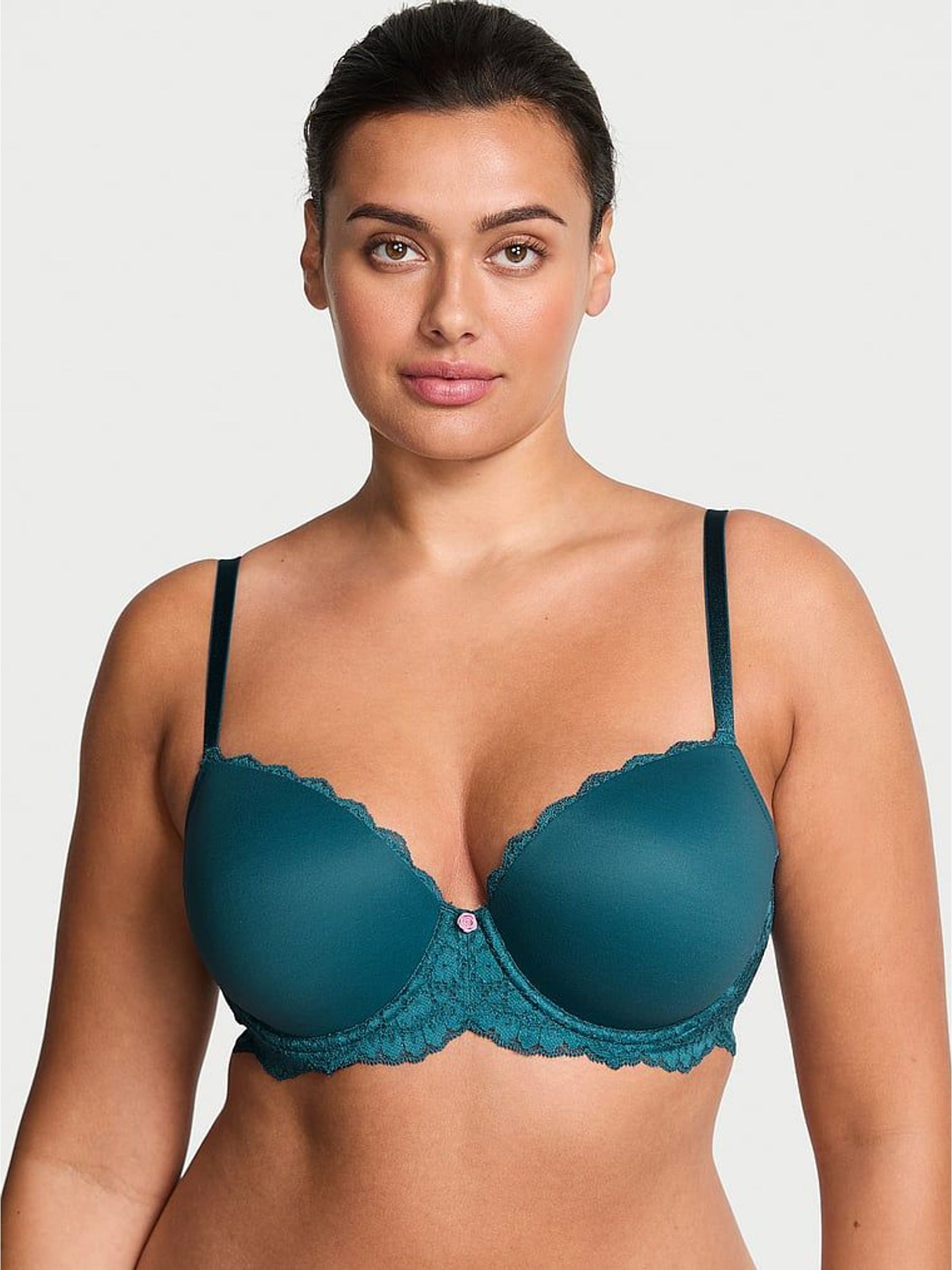 Teal Haze Blue Lace Trim Lightly Lined Demi Bra (H64785) | £45