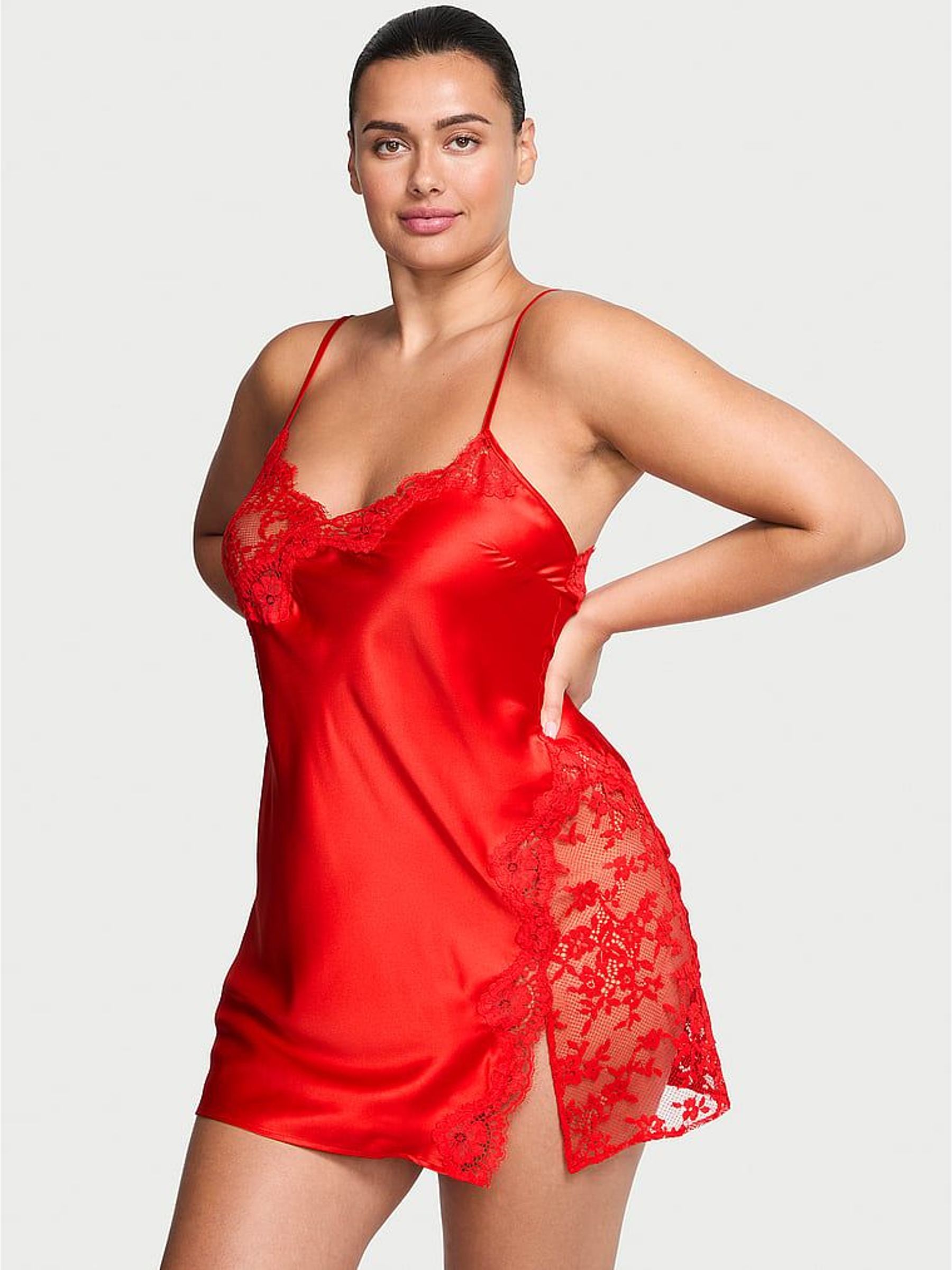 Bright Vermillion Red Mini Lace & Satin Slip (H64792) | £69