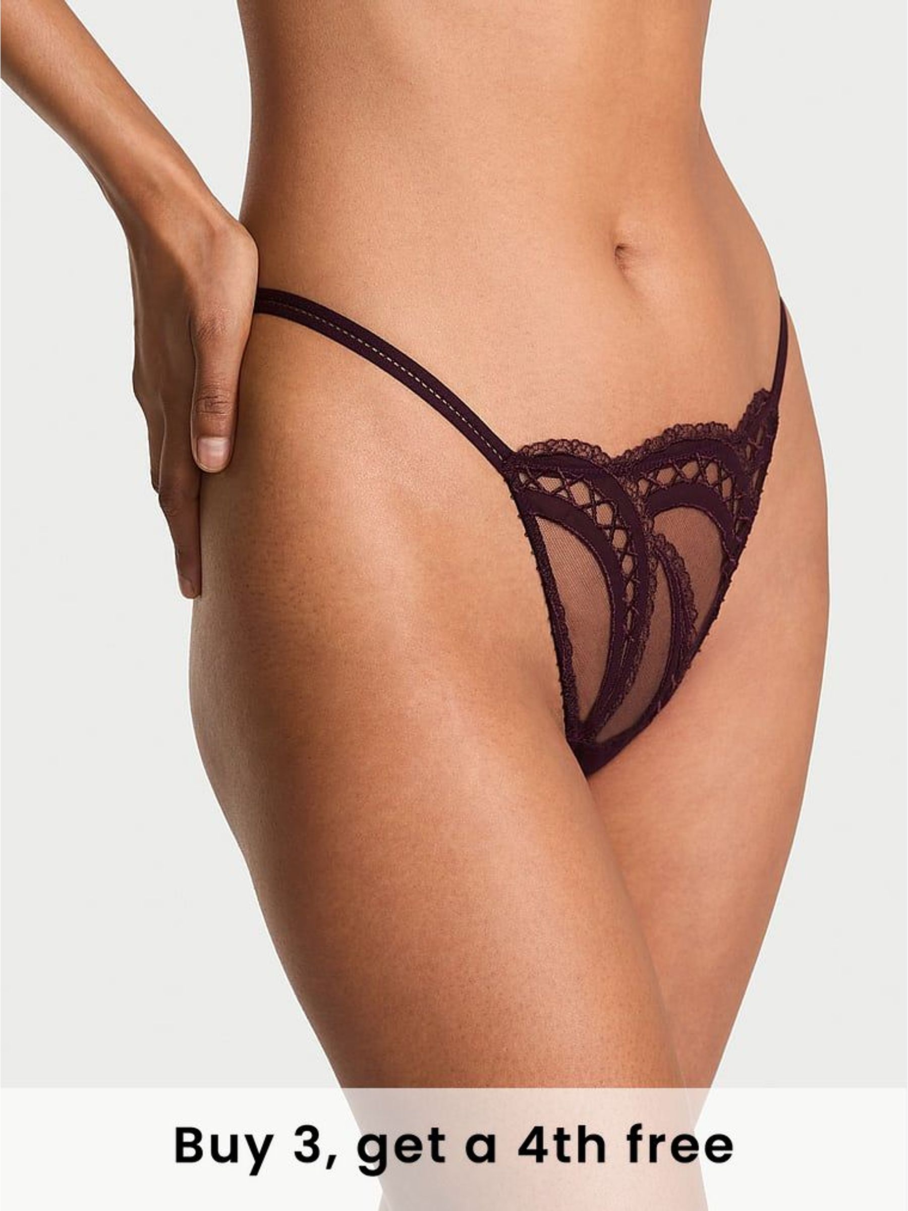 Winter Wine Red G-String Lace Embroidery Knickers (H64888) | £25