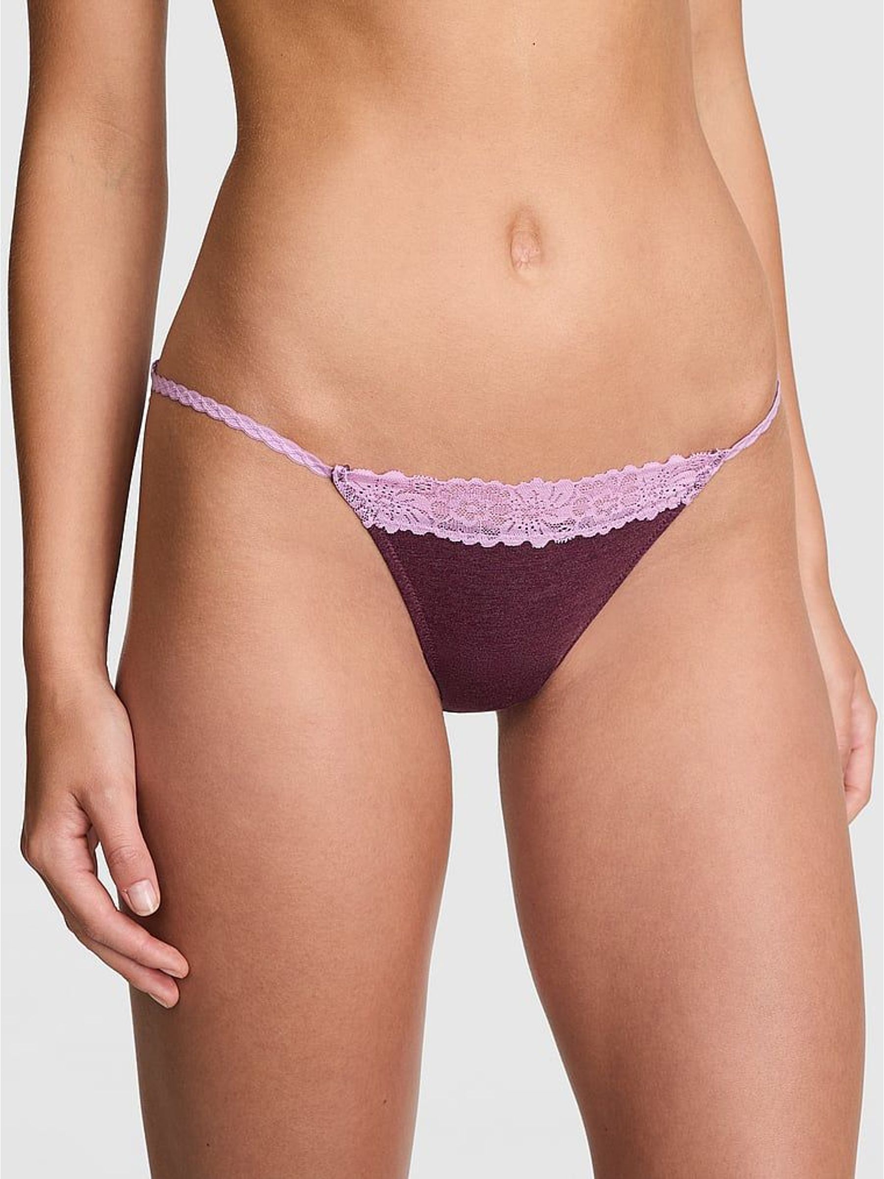Burgandy Red Bikini Cotton Heather Lace Trim Knickers (H64893) | £9