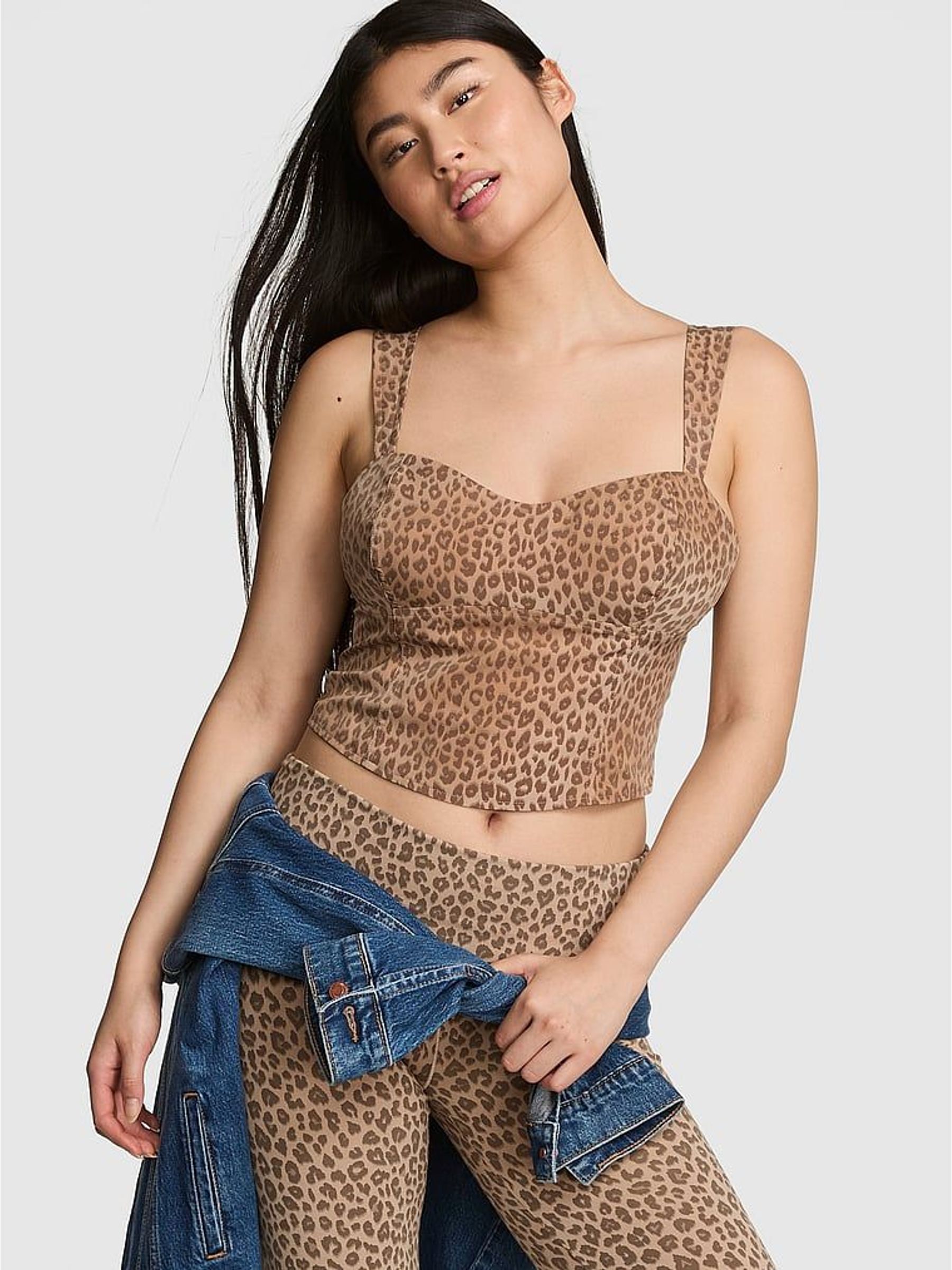 Brown Leopard Animal Print Cropped Corset Top (H64903) | £36