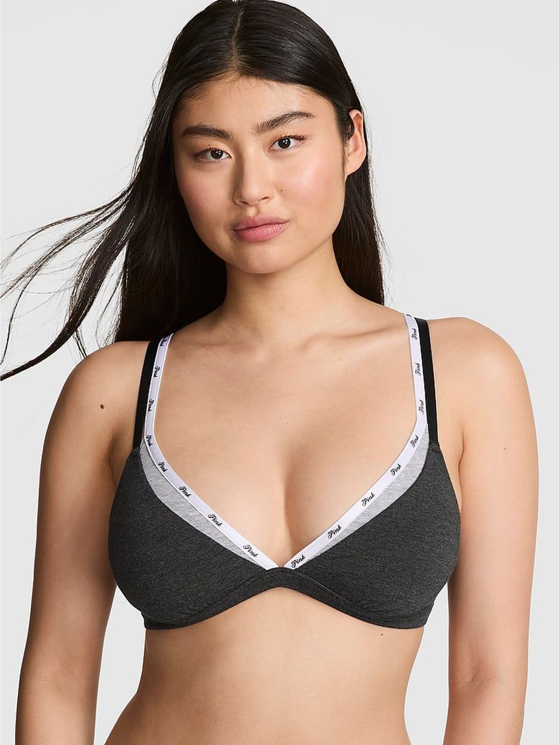 Heather Grey Triangle Cotton Double Layer Bralette (H64909) | £19