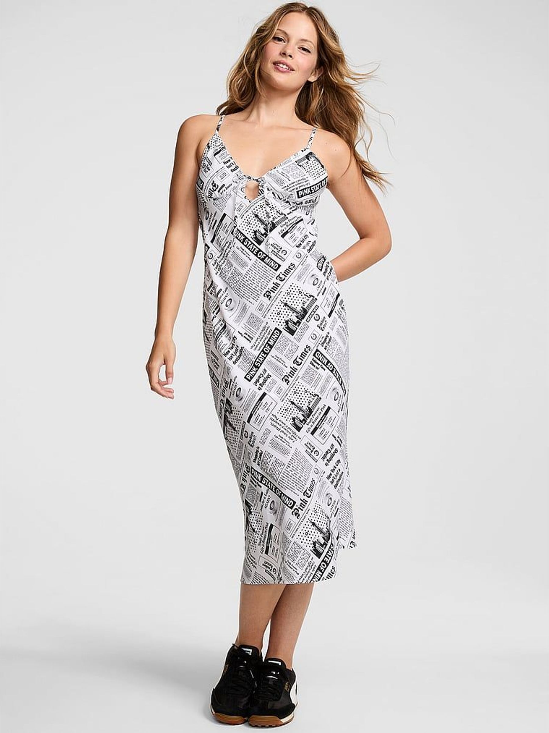 Black Newspaper Print Slip Dress (H64916) | £50