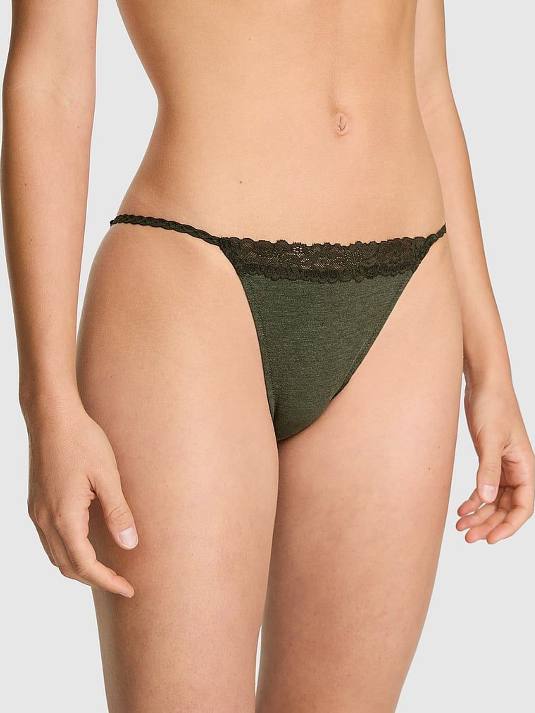 Forest Green Bikini Cotton Heather Lace Trim Knickers (H64923) | £9