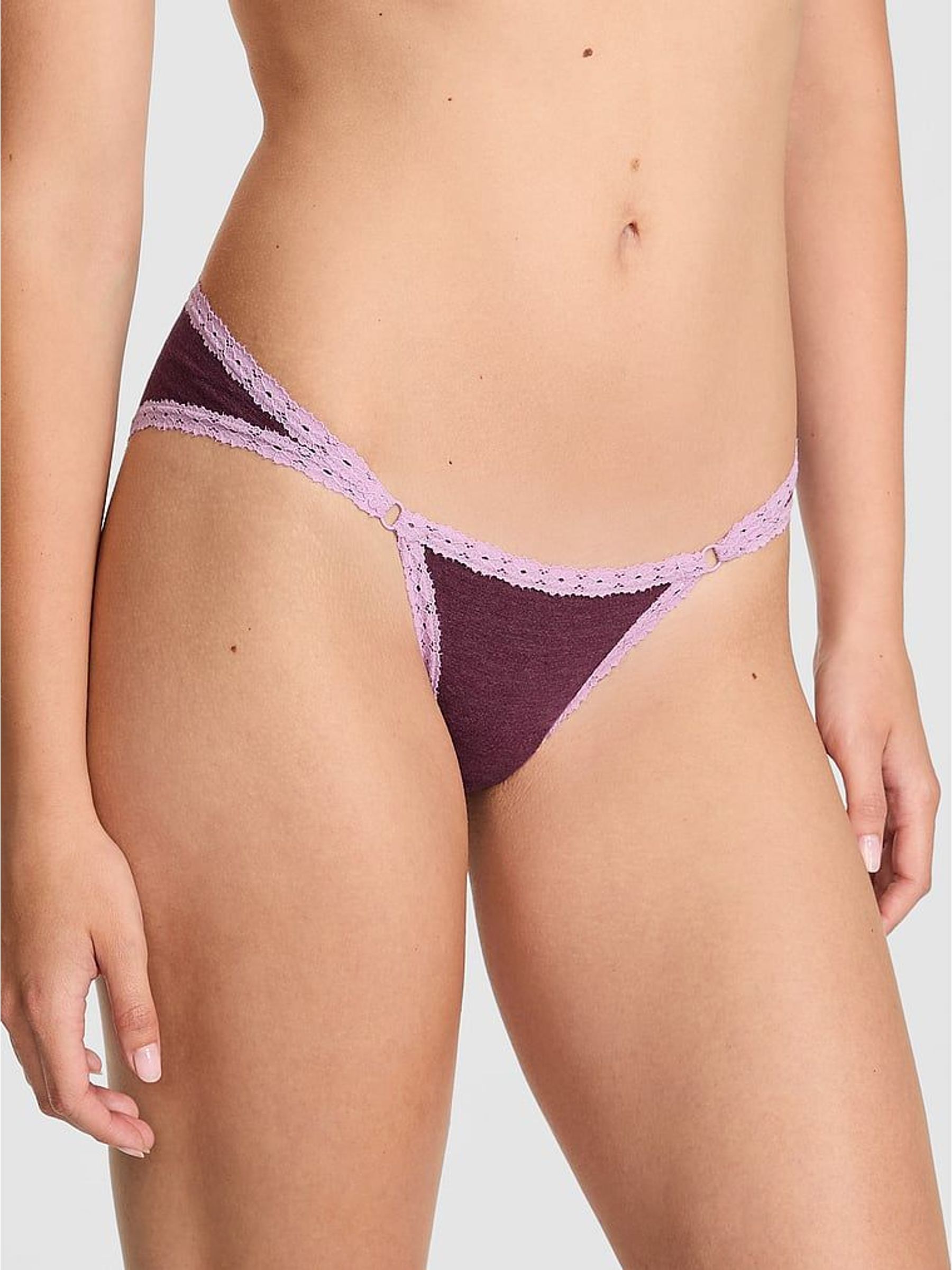 Burgandy Red Cheeky Cotton Heather Lace Trim Knickers (H64926) | £9