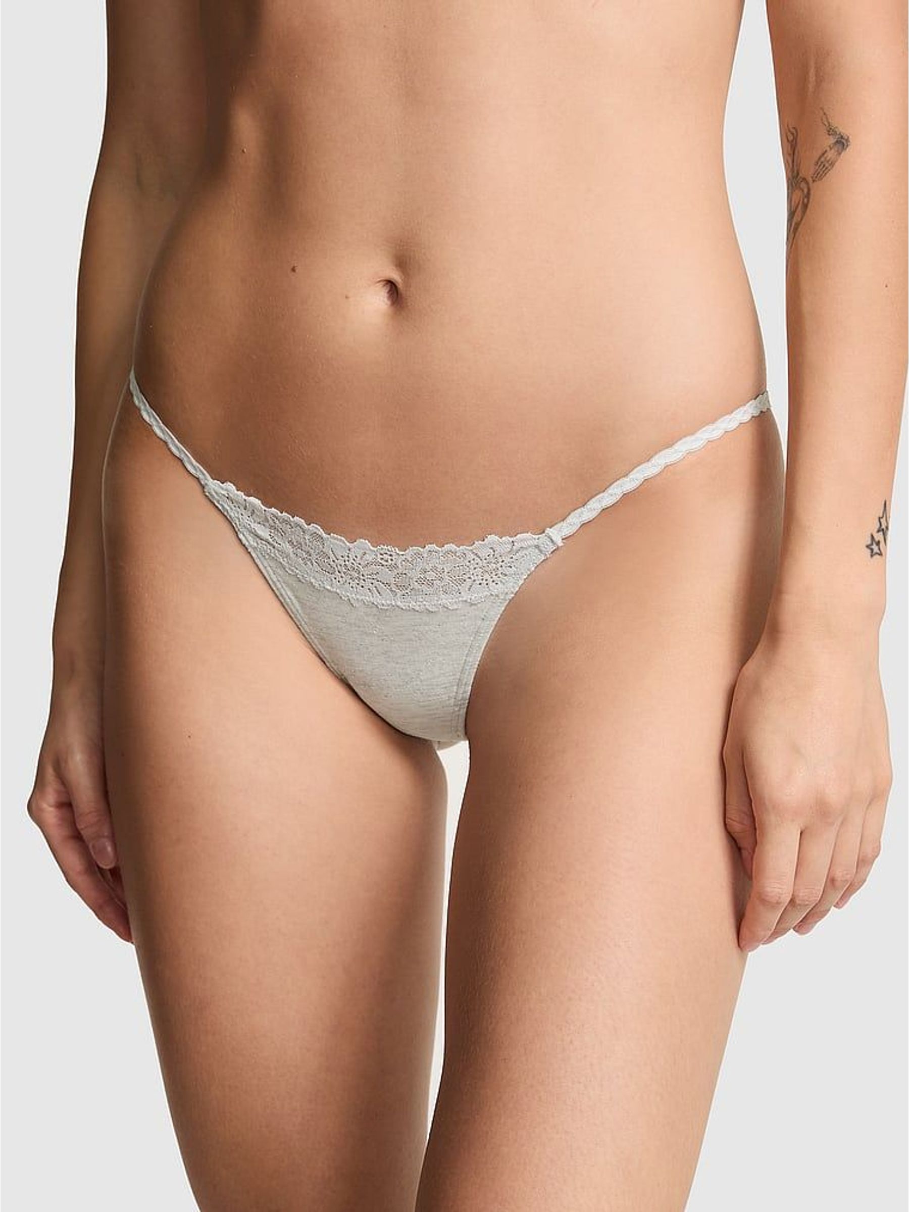 Snow White Mini Scoop Thong Cotton Heather Lace Trim Knickers (H64953) | £10