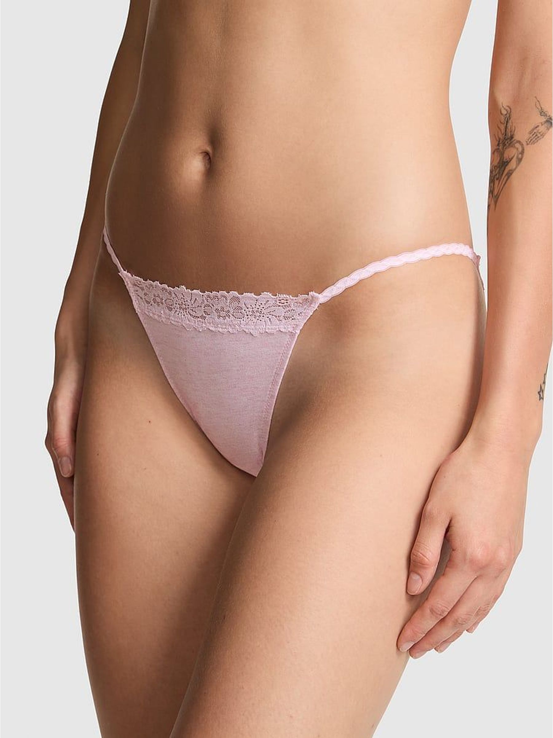 Petal Pink Bikini Cotton Heather Lace Trim Knickers (H64982) | £10