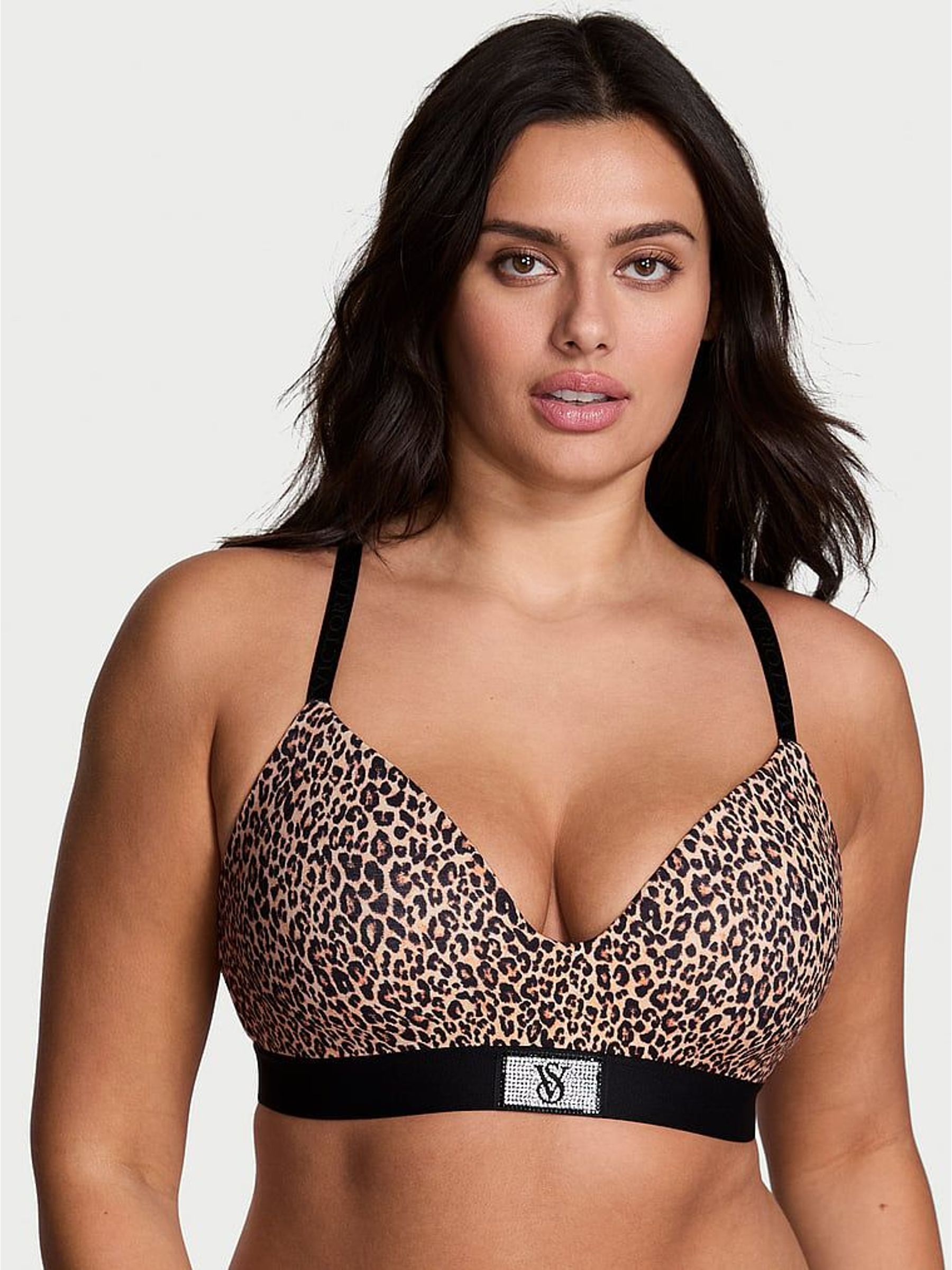 Leopard Black Non Wired Lightly Lined Logo Shine Patch Bra (H65036) | £40