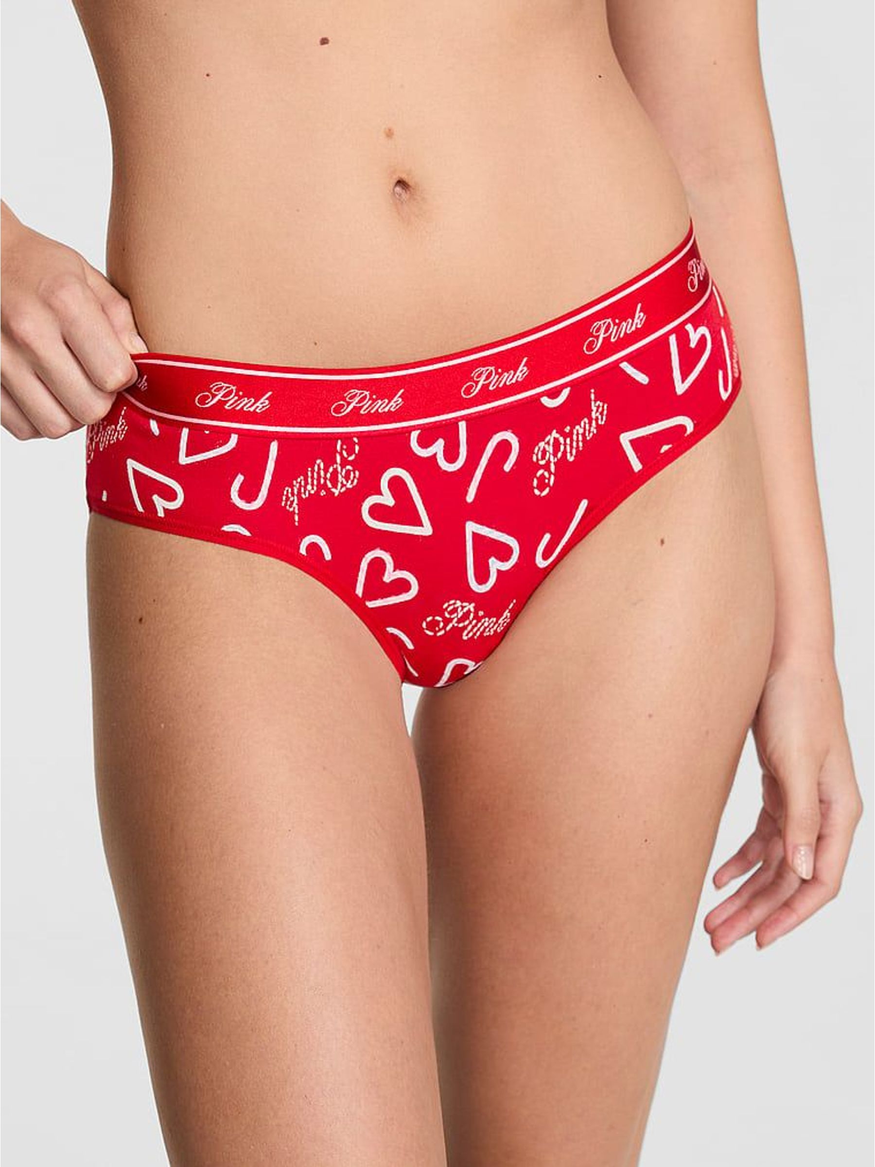 Red Christmas Candy Cane Print Hipster Cotton Logo Knickers (H65045) | £10