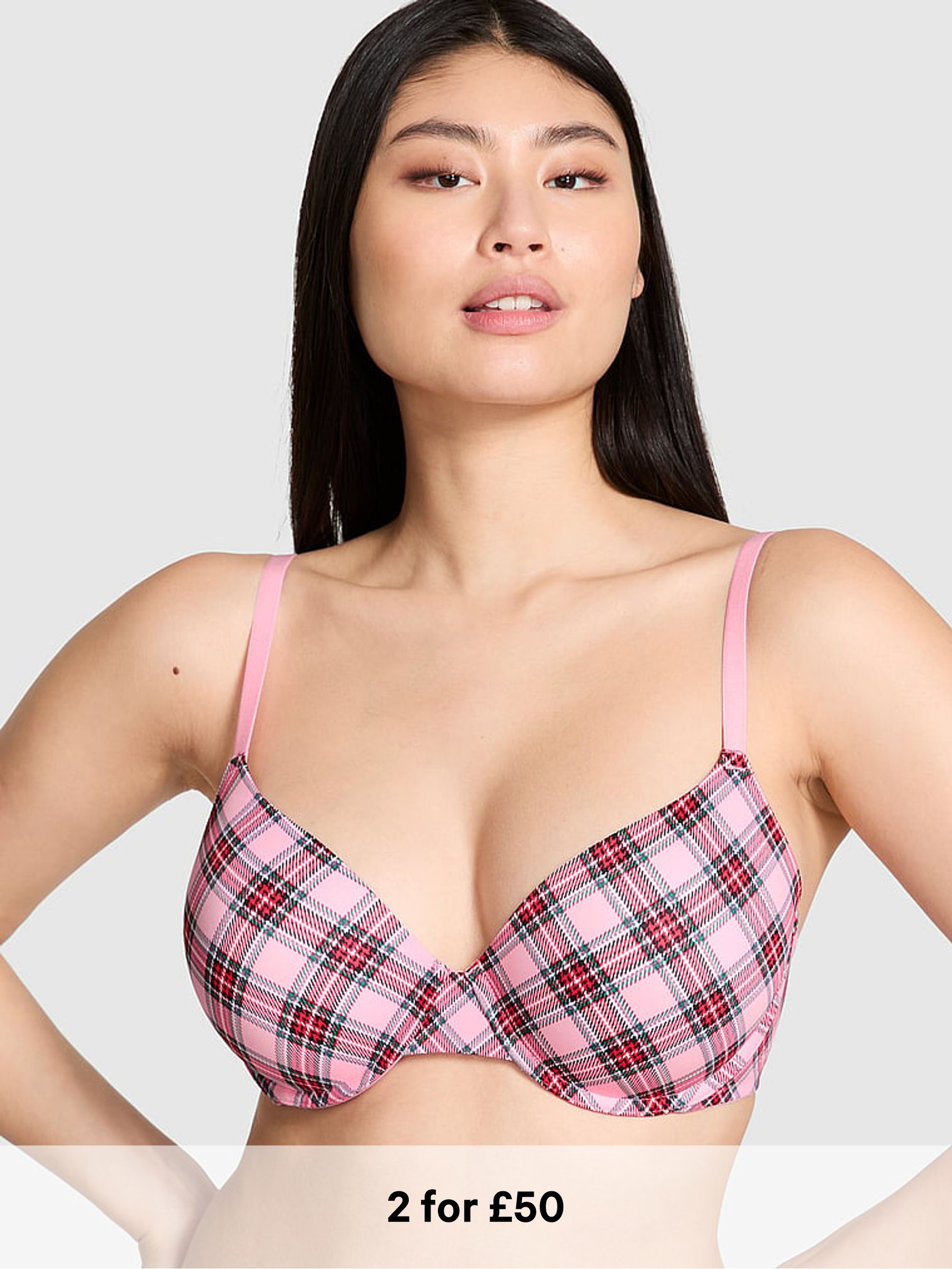 Pink Tartan T Shirt Bra (H65048) | £30