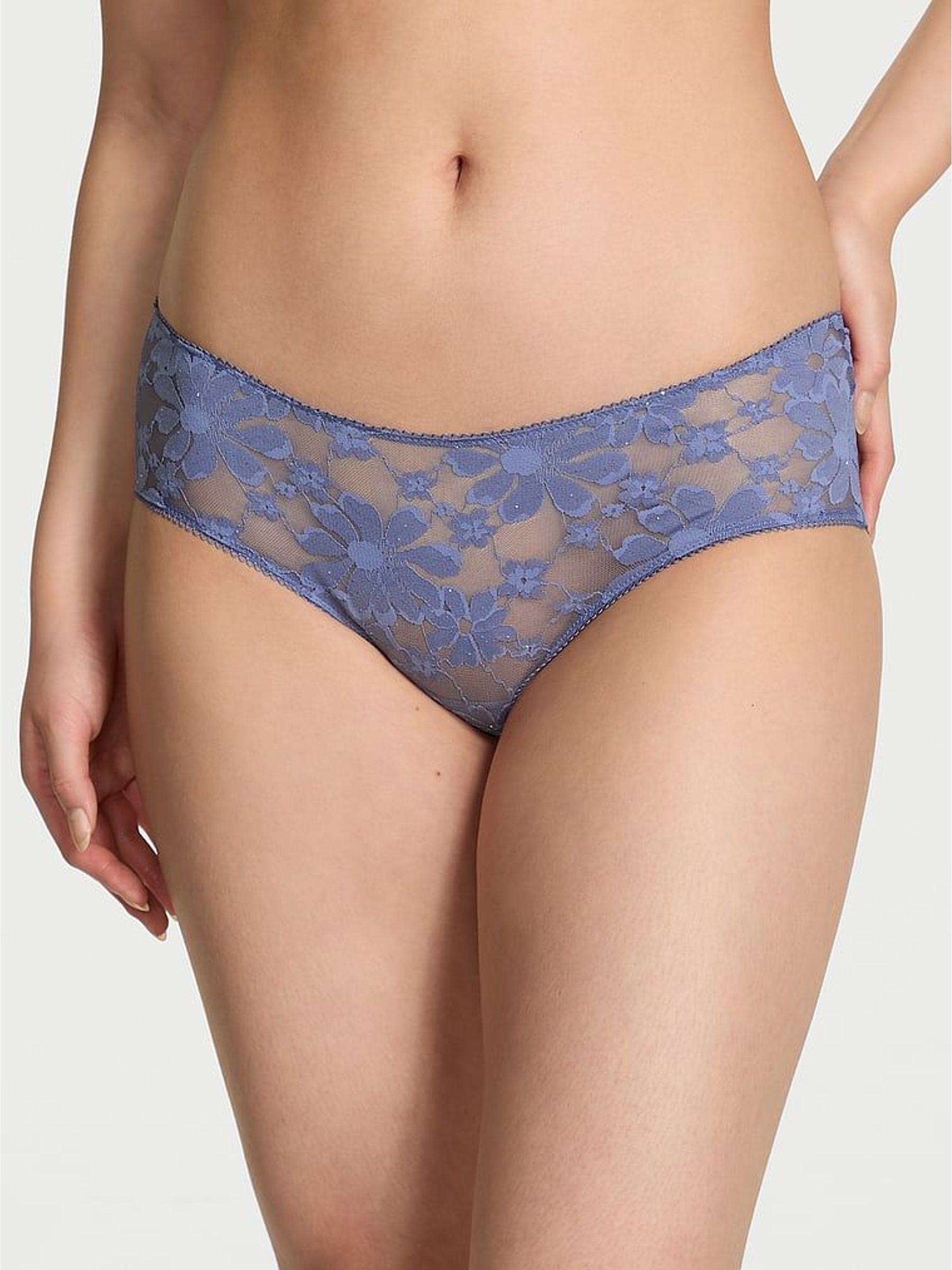 Dusty Iris Blue Cheeky Sequin Lace Knickers (H65052) | £10