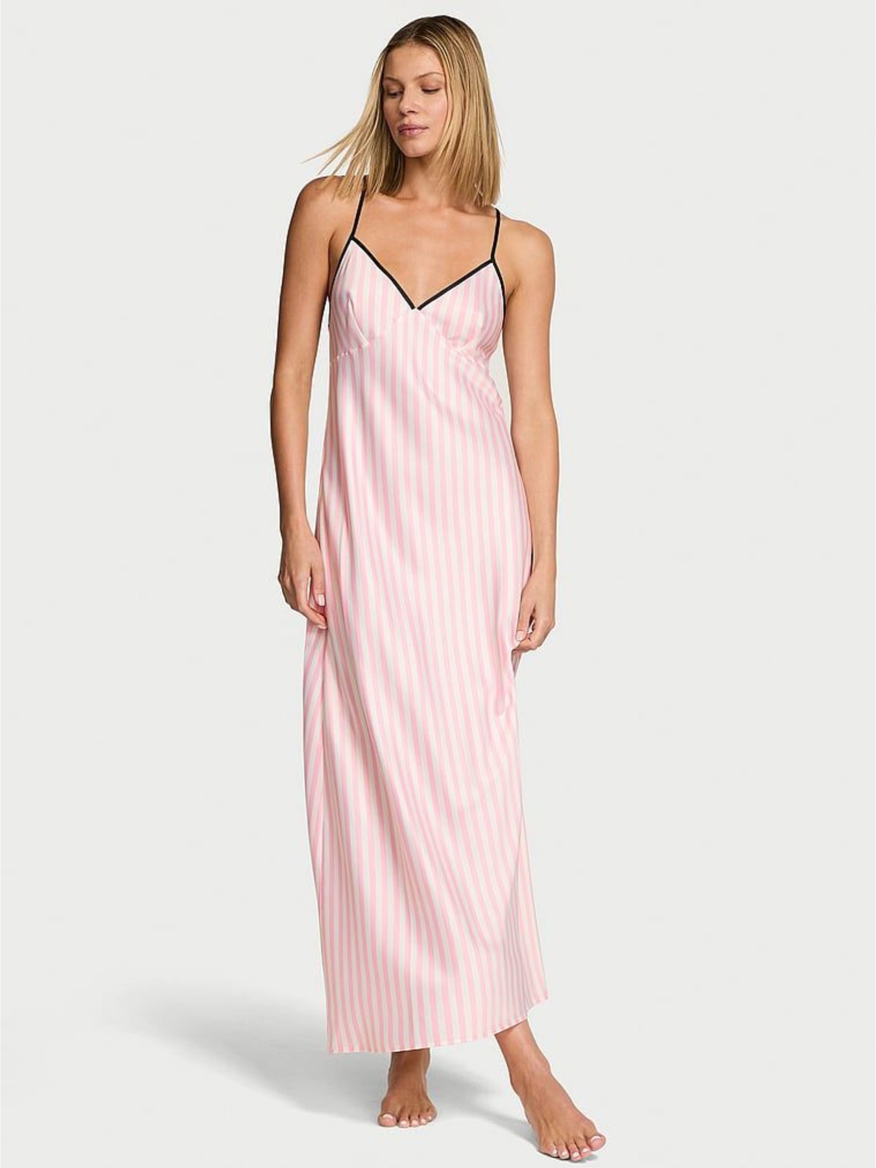 Iconic Stripe Pink Satin Maxi Slip Dress (H65219) | £60