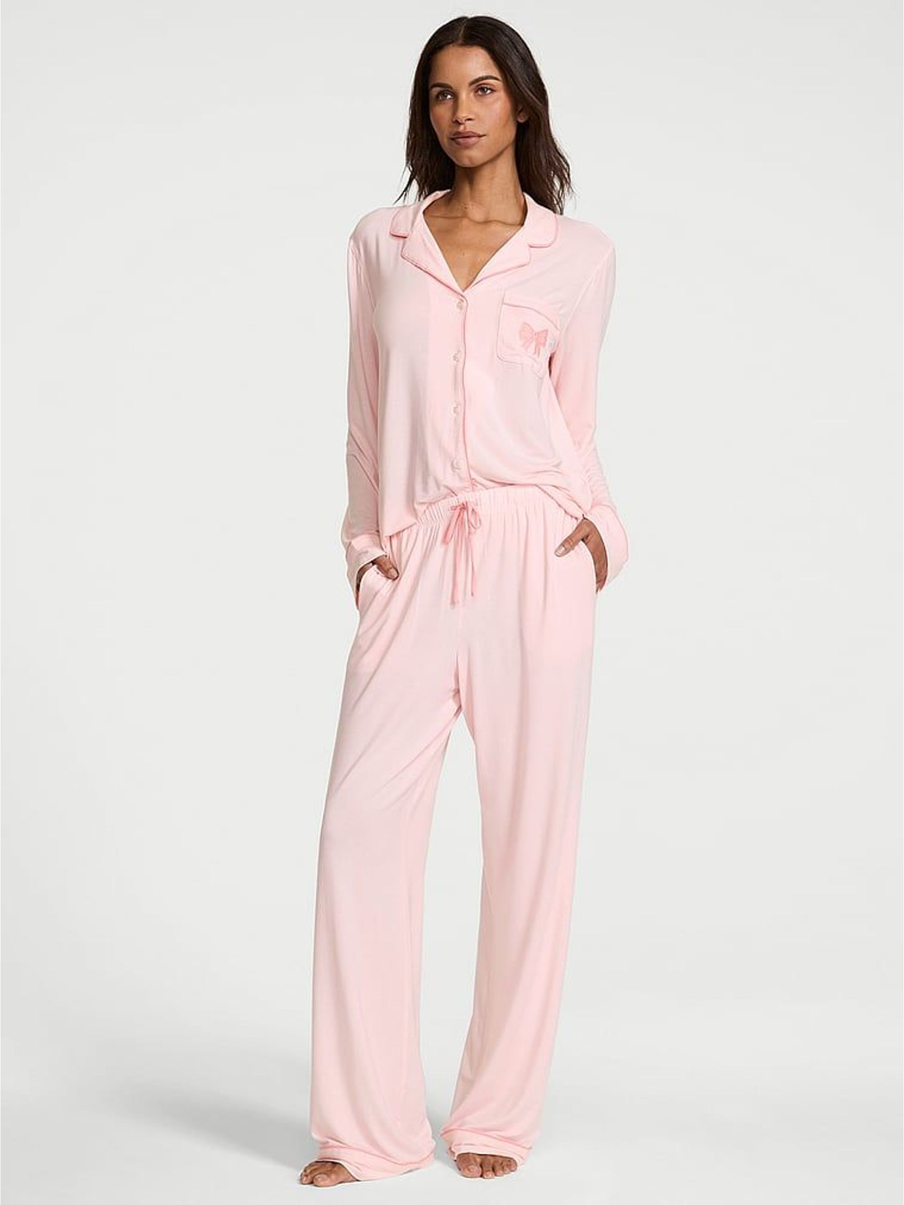 Angel Pink Modal Bow Long Pyjamas Set (H65222) | £60