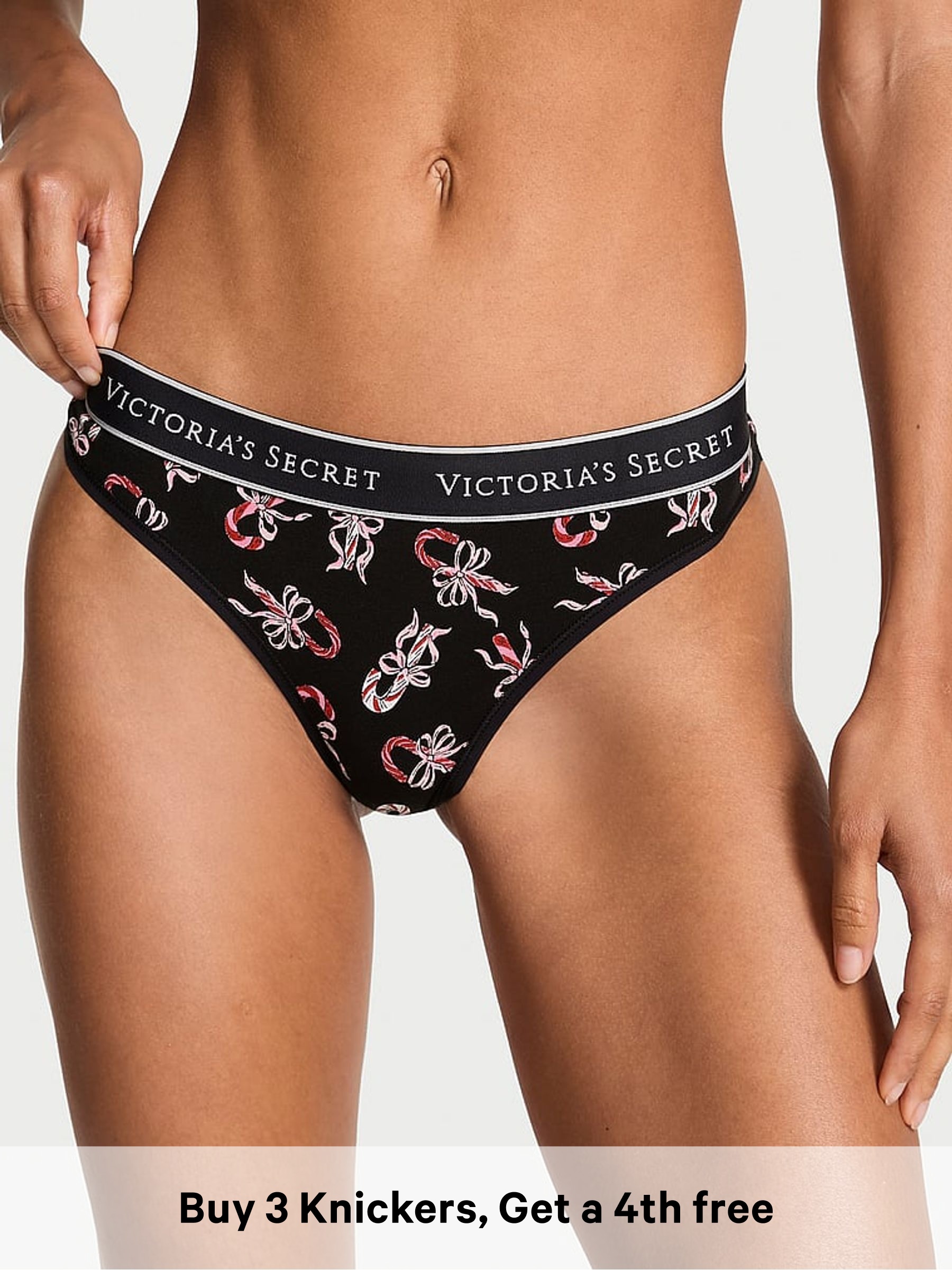Black Candy Cane Thong Logo Knickers (H65291) | £9