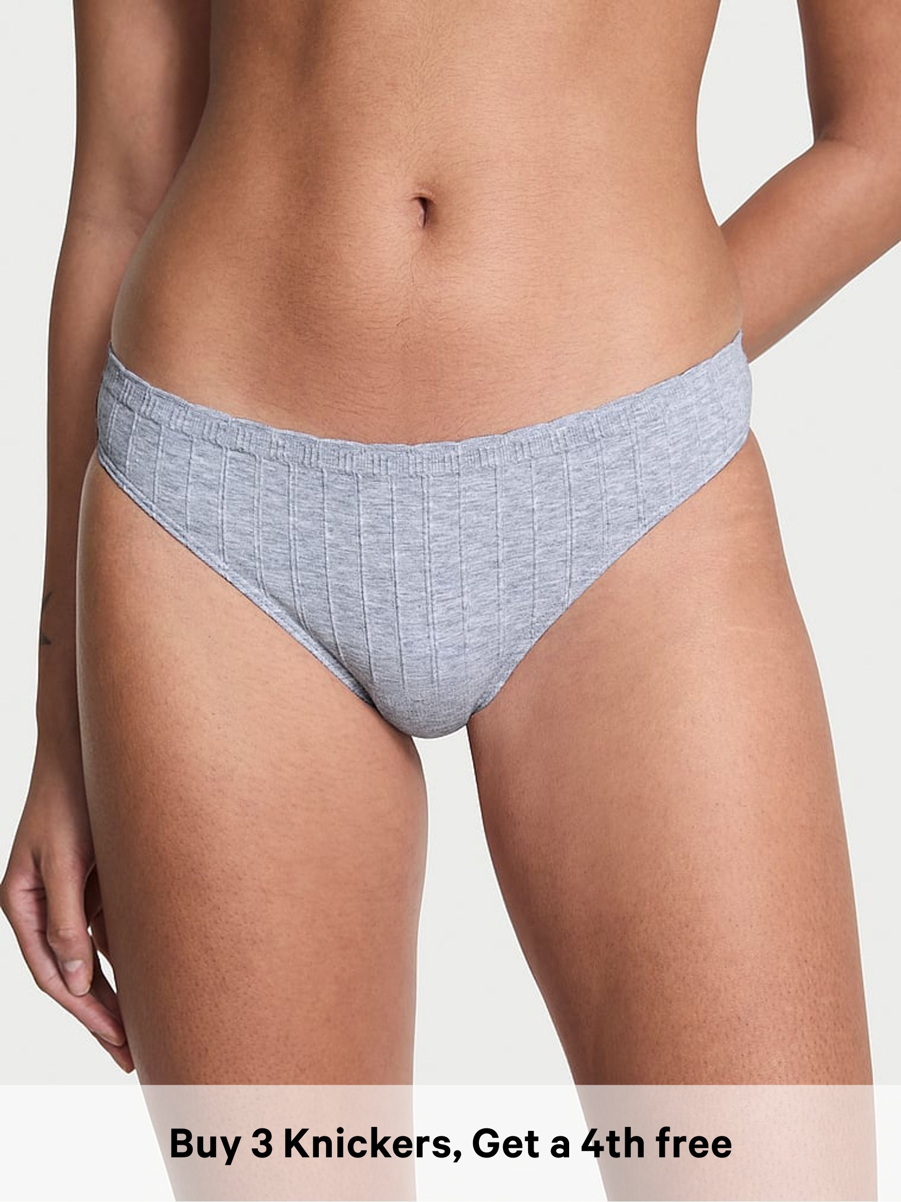 Medium Heather Grey Thong Cotton Rib Knickers (H65300) | £10