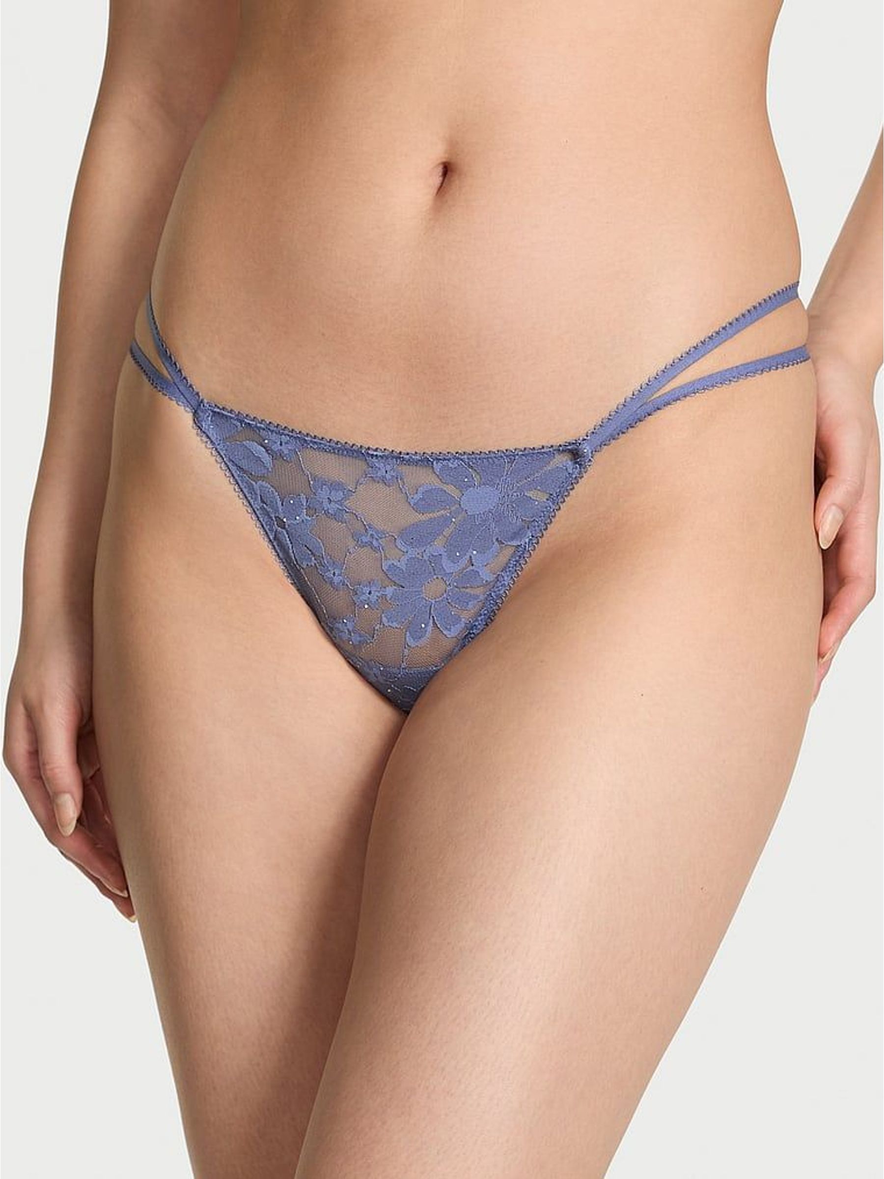Dusty Iris Blue G-String Sequin Lace Knickers (H65308) | £10