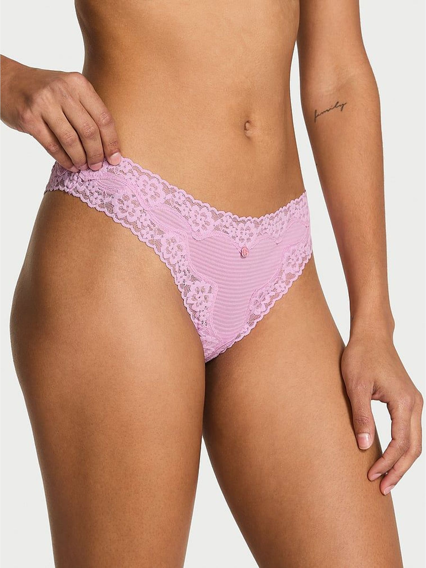 Bikini Pink Thong Lace Waist Knickers (H65315) | £10