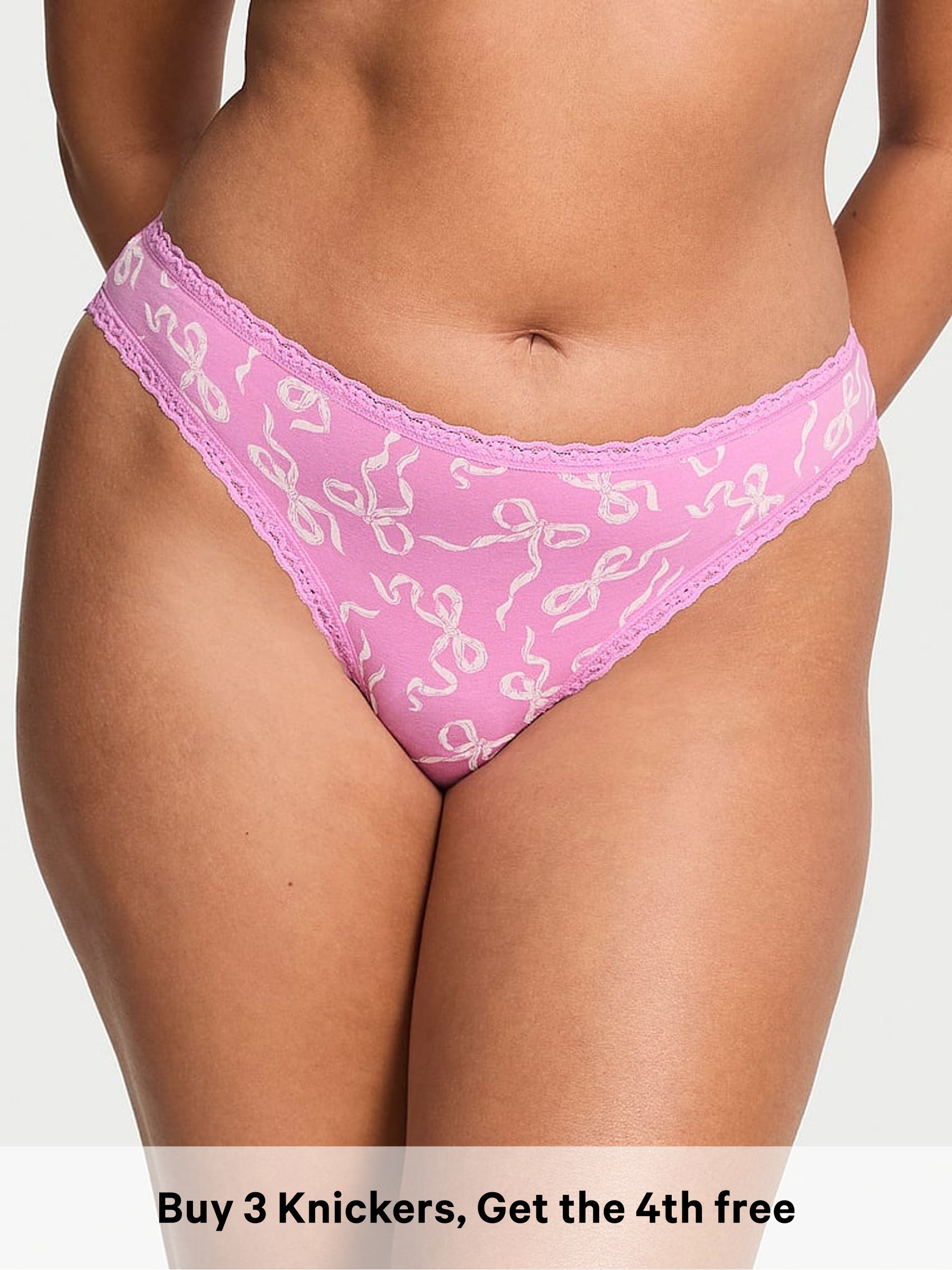 Lilac Purple Bows Bikini Cotton Lace Trim Knickers (H65327) | £10