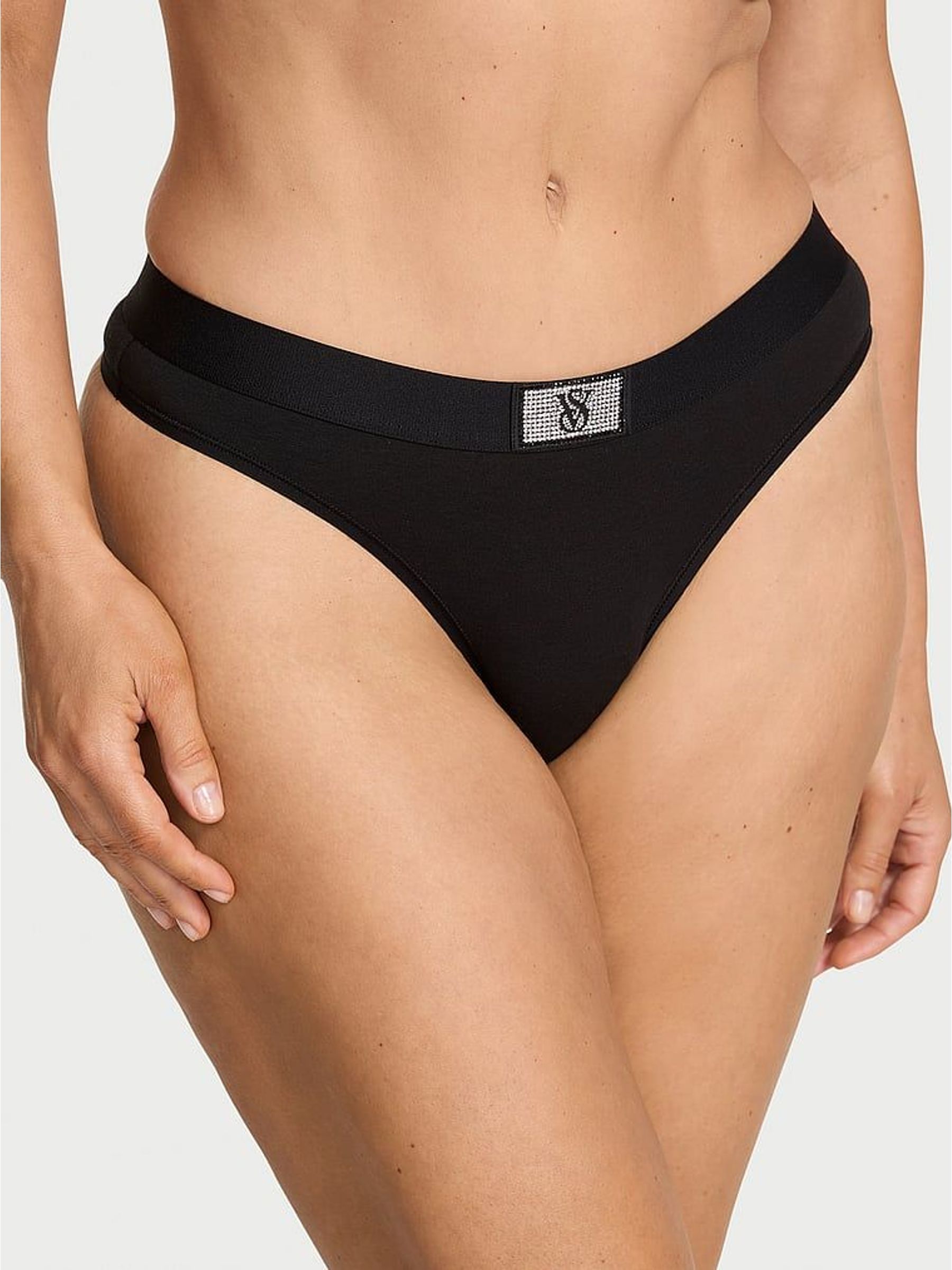 Black Thong Logo Shine Patch Knickers (H65338) | £9