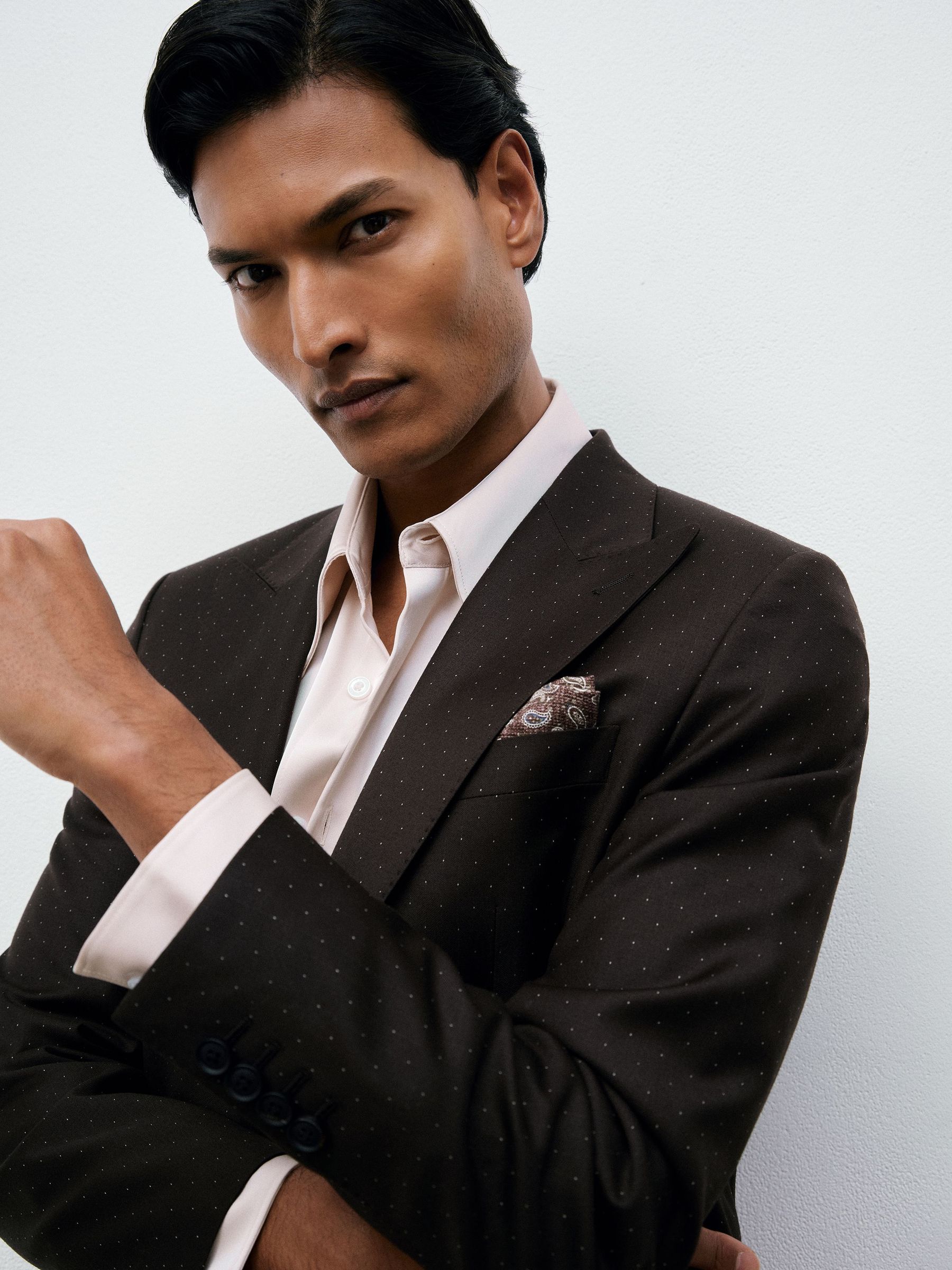 Single-Breasted Polka-Dot Blazer Classic-Fit Wool-Blend in Brown (H65964) | £450