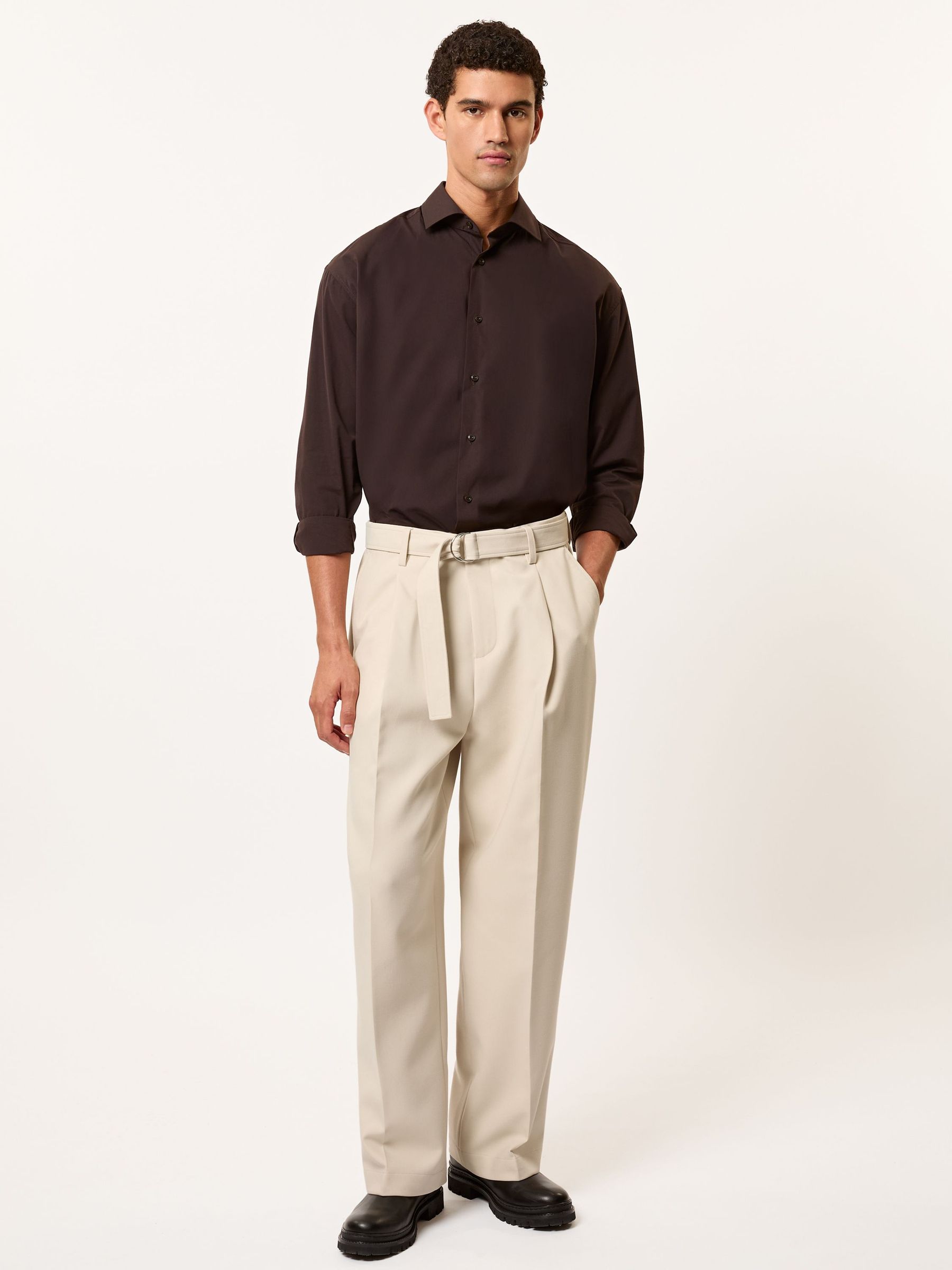 Monogram Relaxed-Fit Belted Trousers in Stone (H65971) | £148
