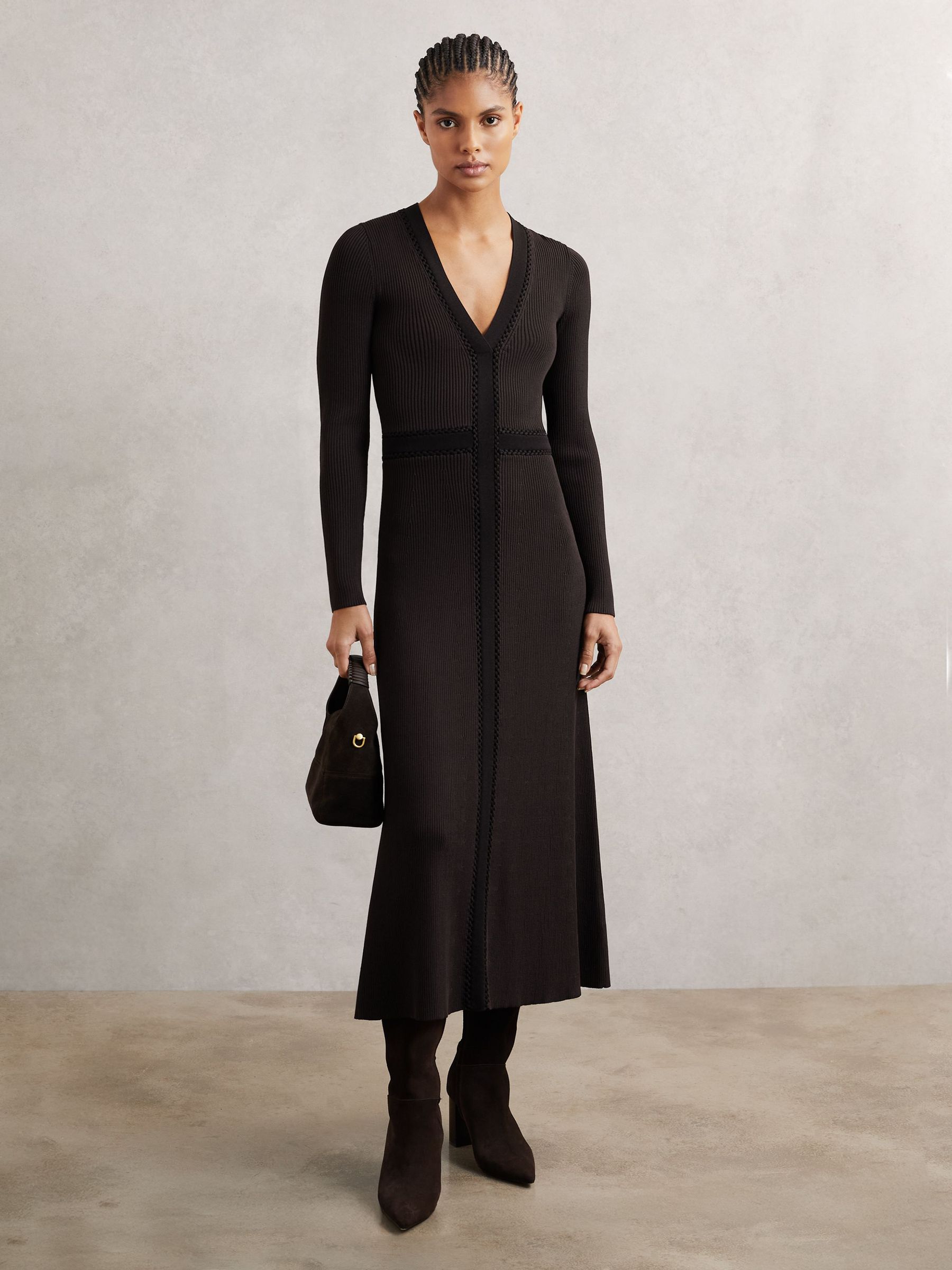 Knitted Dress in Chocolate Brown/Black (H65977) | £248