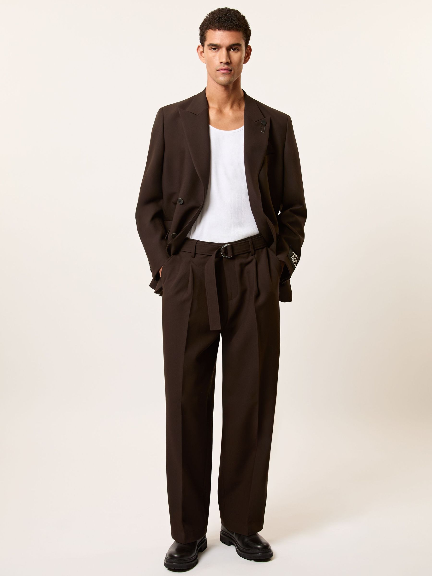 Monogram Relaxed-Fit Belted Trousers in Brown (H65981) | £148