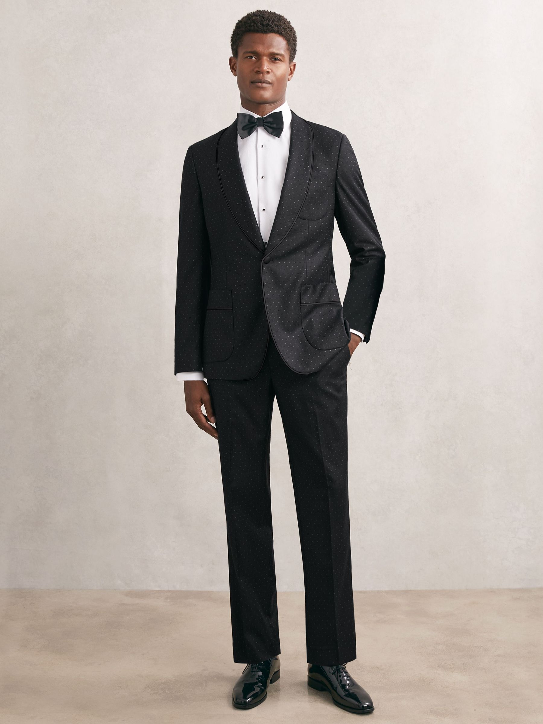 Wool-Silk Polka-Dot Suit Trousers Classic-Fit in Midnight Navy (H65982) | £248