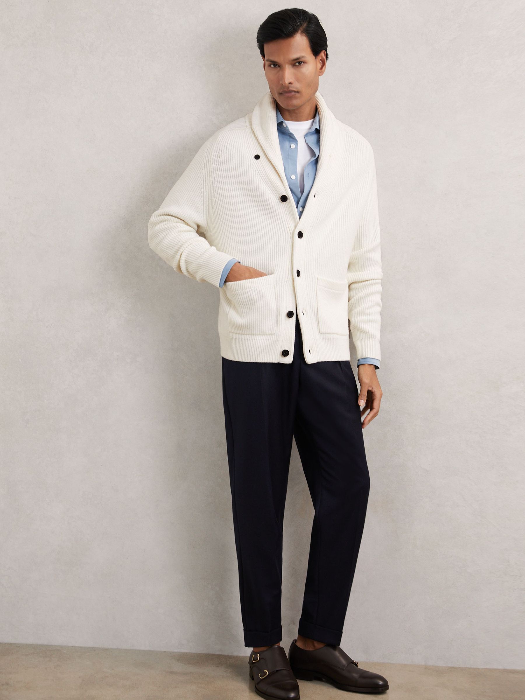 Shawl-Collar Cardigan With Wool in Winter White (H66022) | £148