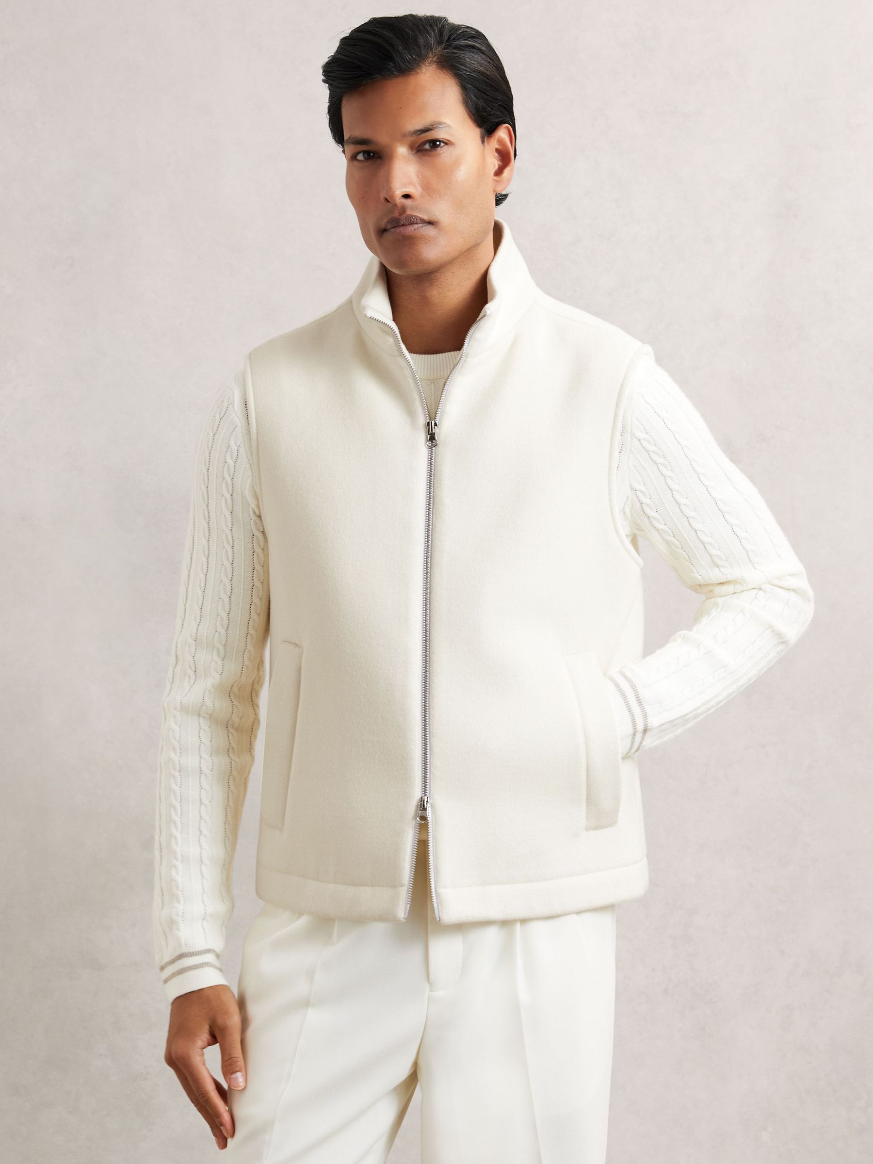 Wool-Blend Funnel-Neck Gilet in Off White (H66129) | £248