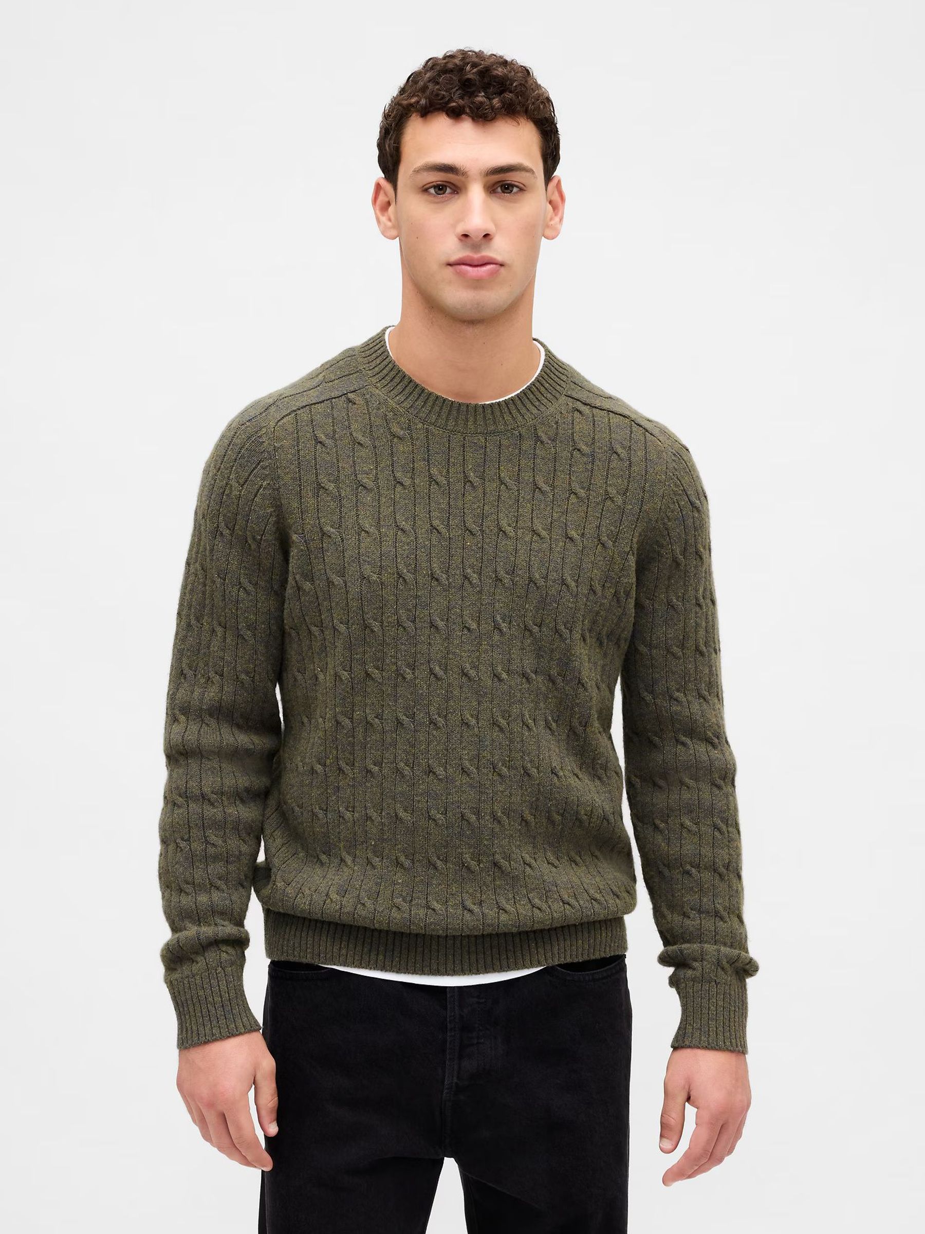 Green Wool Cable Crew Jumper (H66424) | £60