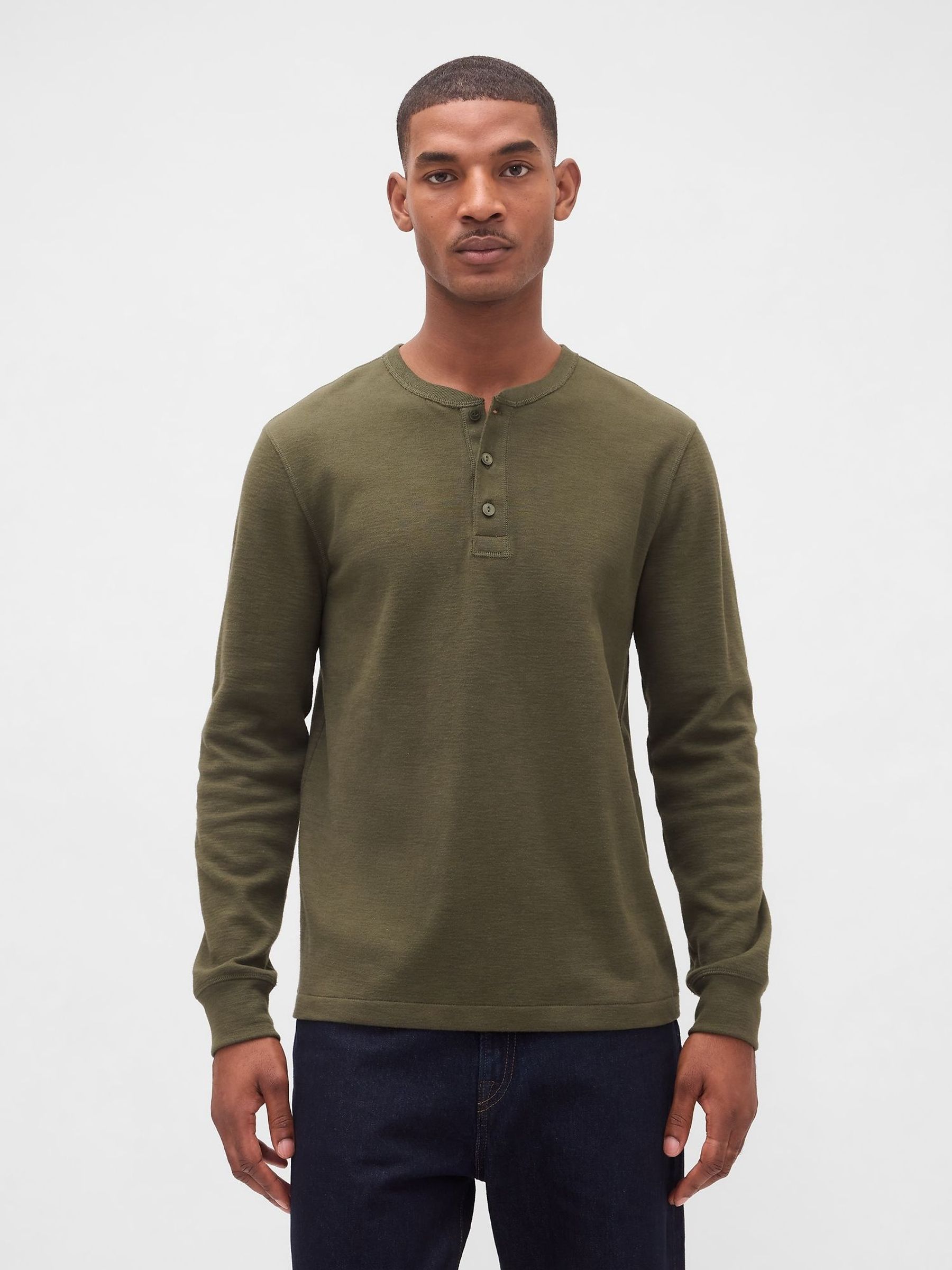 Green Double-Knit Henley T-Shirt (H66428) | £40
