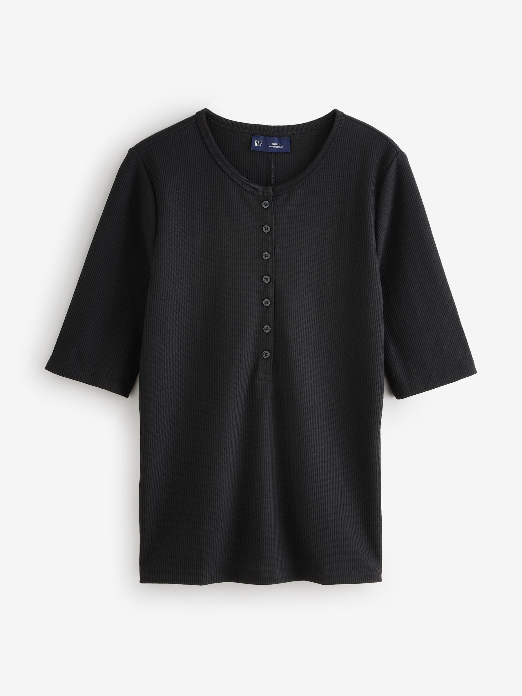 Black Modern Rib Short Sleeve Henley T-Shirt (H66441) | £20