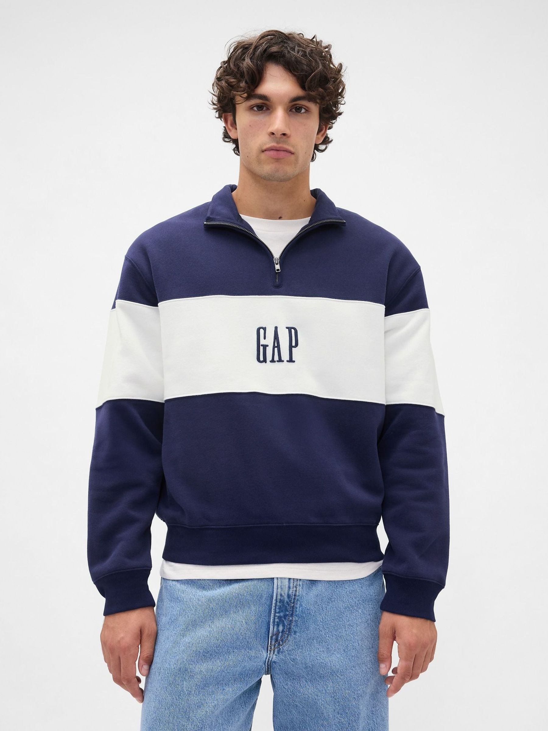 Blue VintageSoft Colourblock Logo Half Zip Pullover Sweatshirt (H66449) | £60