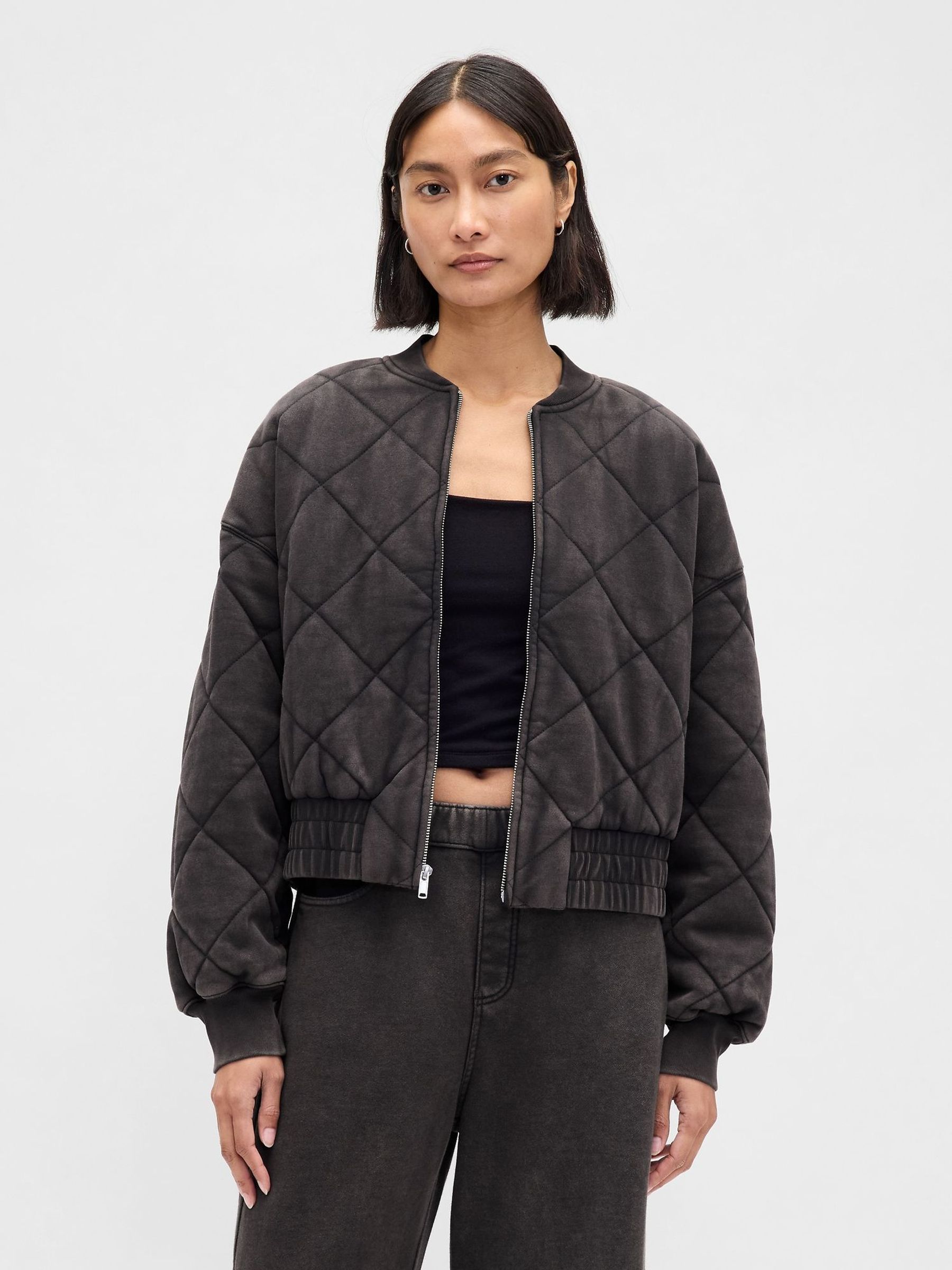Black Vintage Soft Quilted Bomber Jacket (H66455) | £95