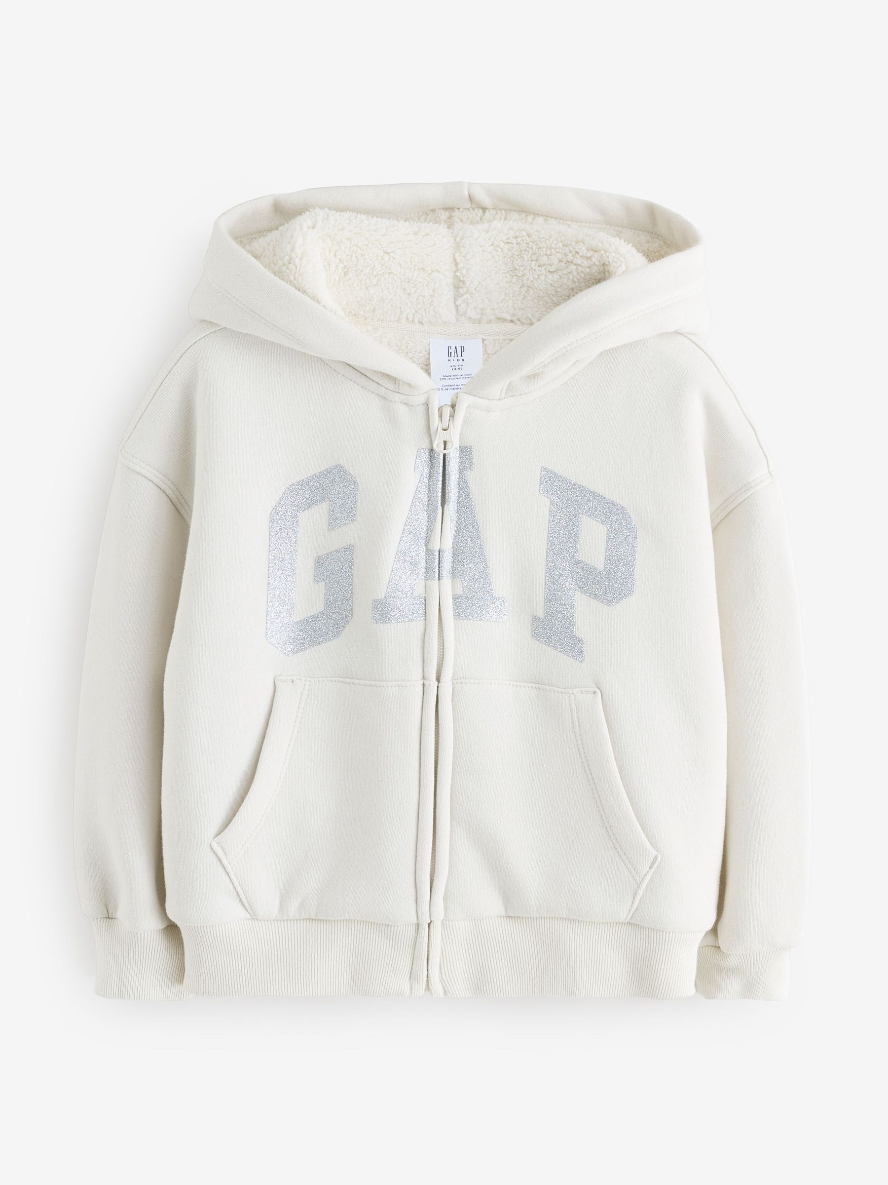Cream Logo Fluffy Sherpa Zip-Up Hoodie (4-13yrs) (H66480) | £30