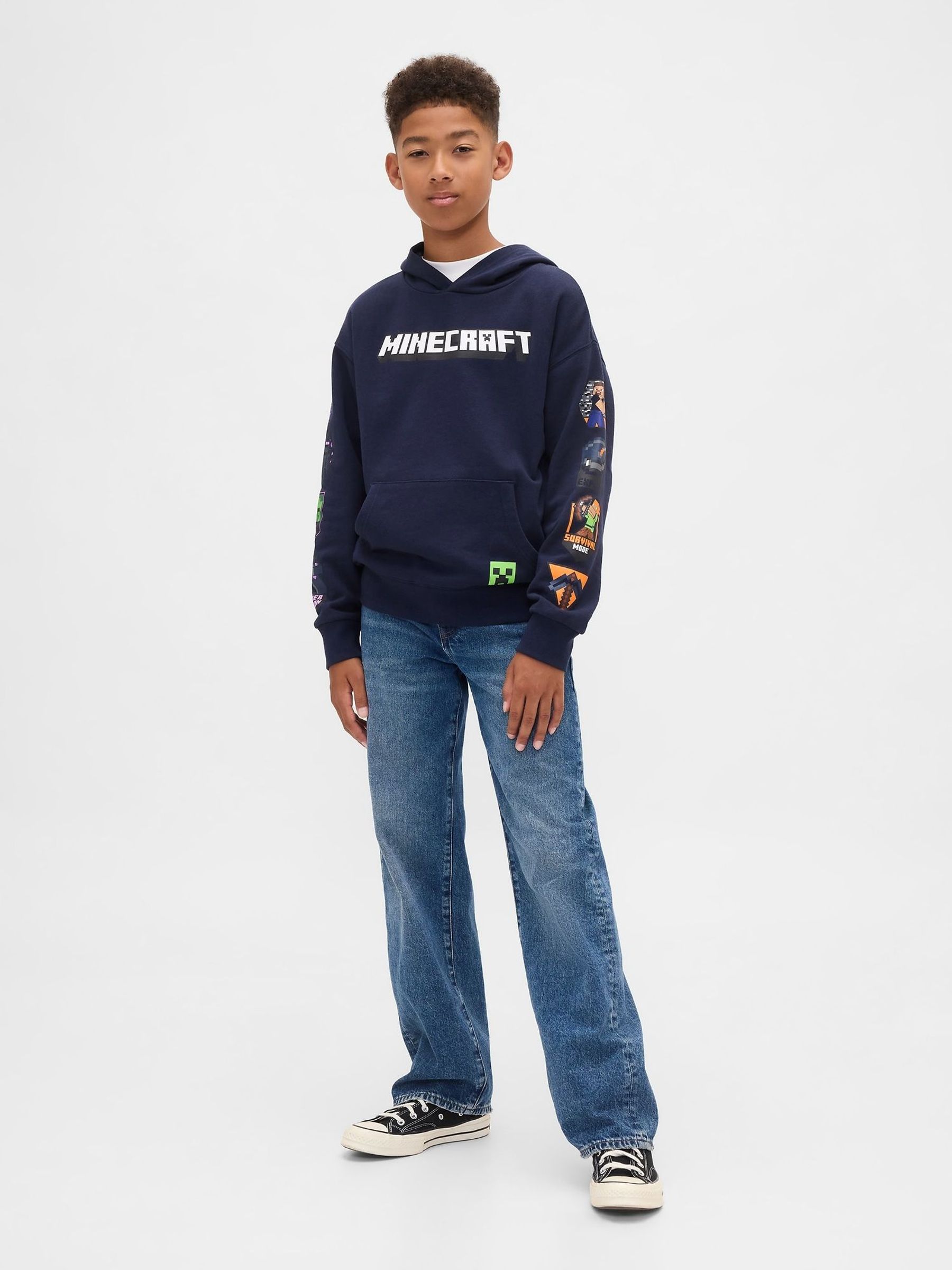 Navy Blue Minecraft Relaxed Hoodie (4-13yrs) (H66510) | £35