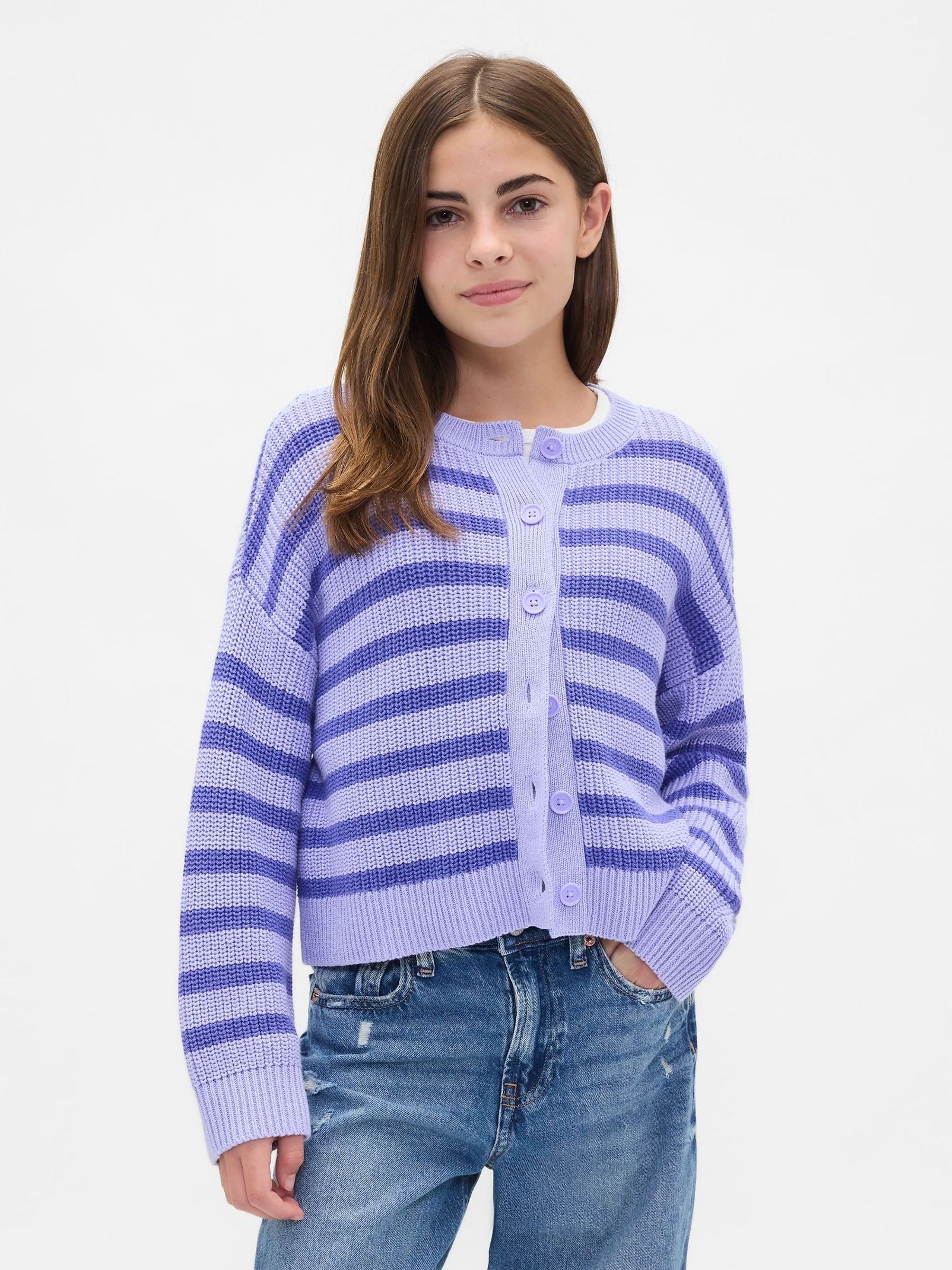 Purple Stripe Oversized Cardigan (4-13yrs) (H66529) | £30