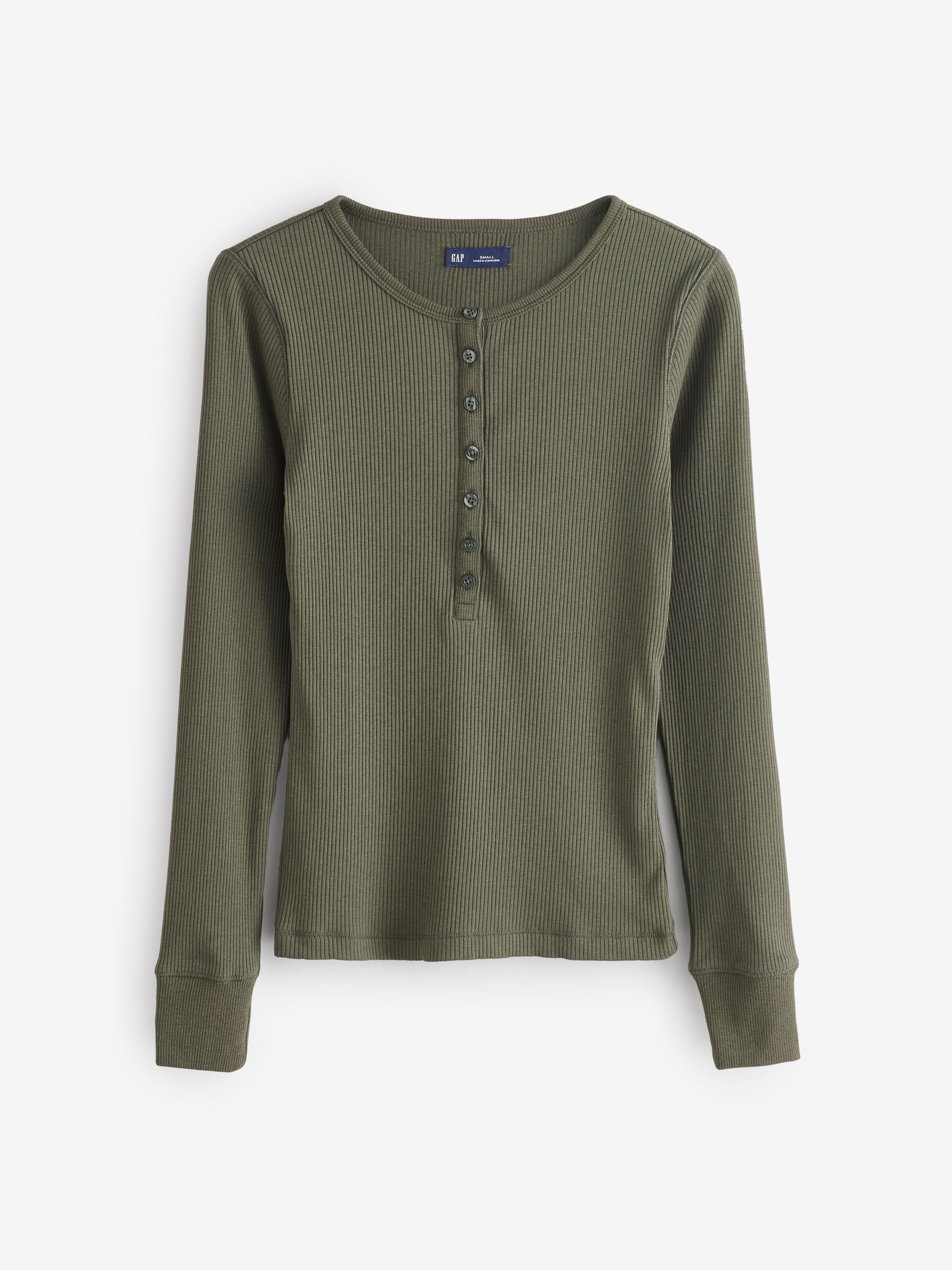 Green Modern Rib Long Sleeve Henley T-Shirt (H66545) | £30