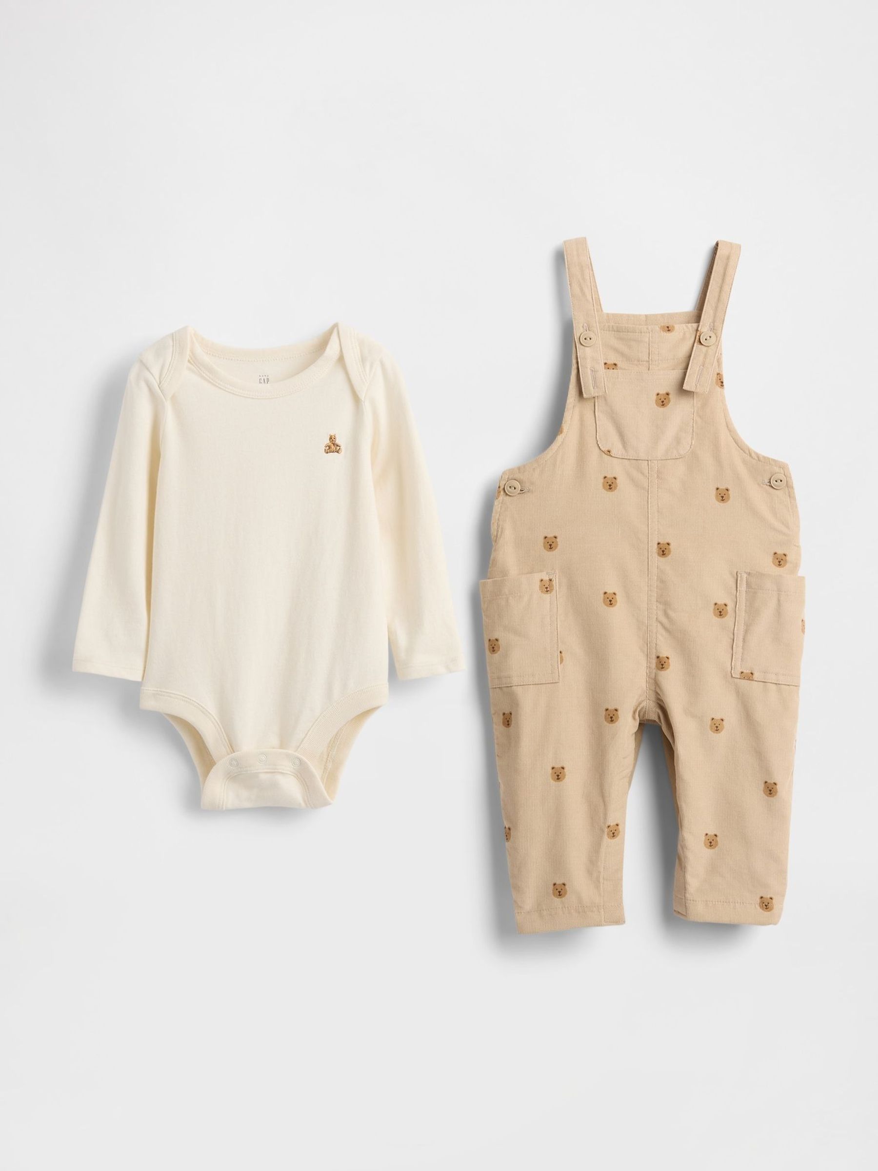 Beige Corduroy Overall Outfit Set (Newborn-24mths) (H66554) | £40