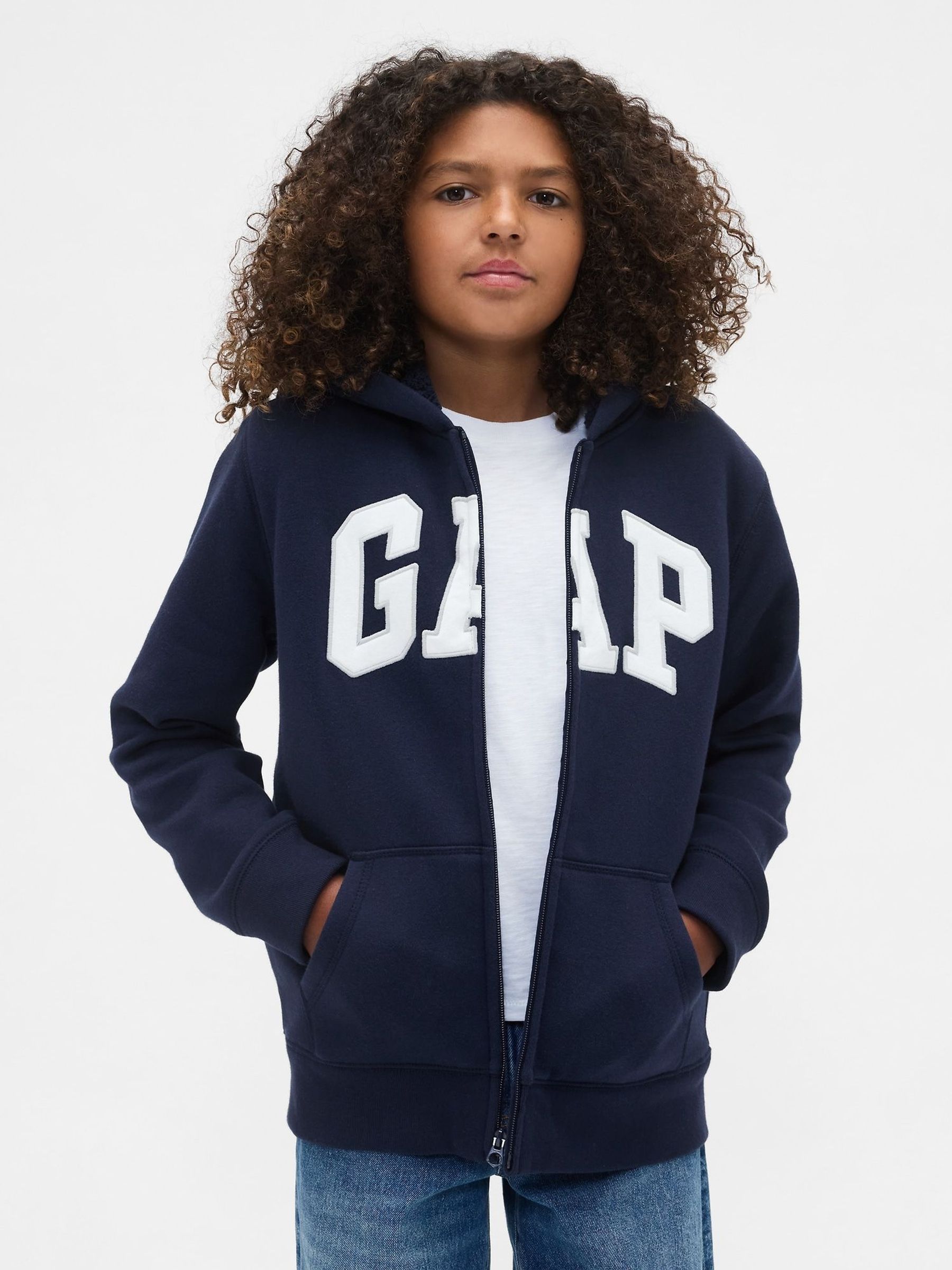 Navy Blue Logo Sherpa Zip Hoodie (4-13yrs) (H66560) | £30