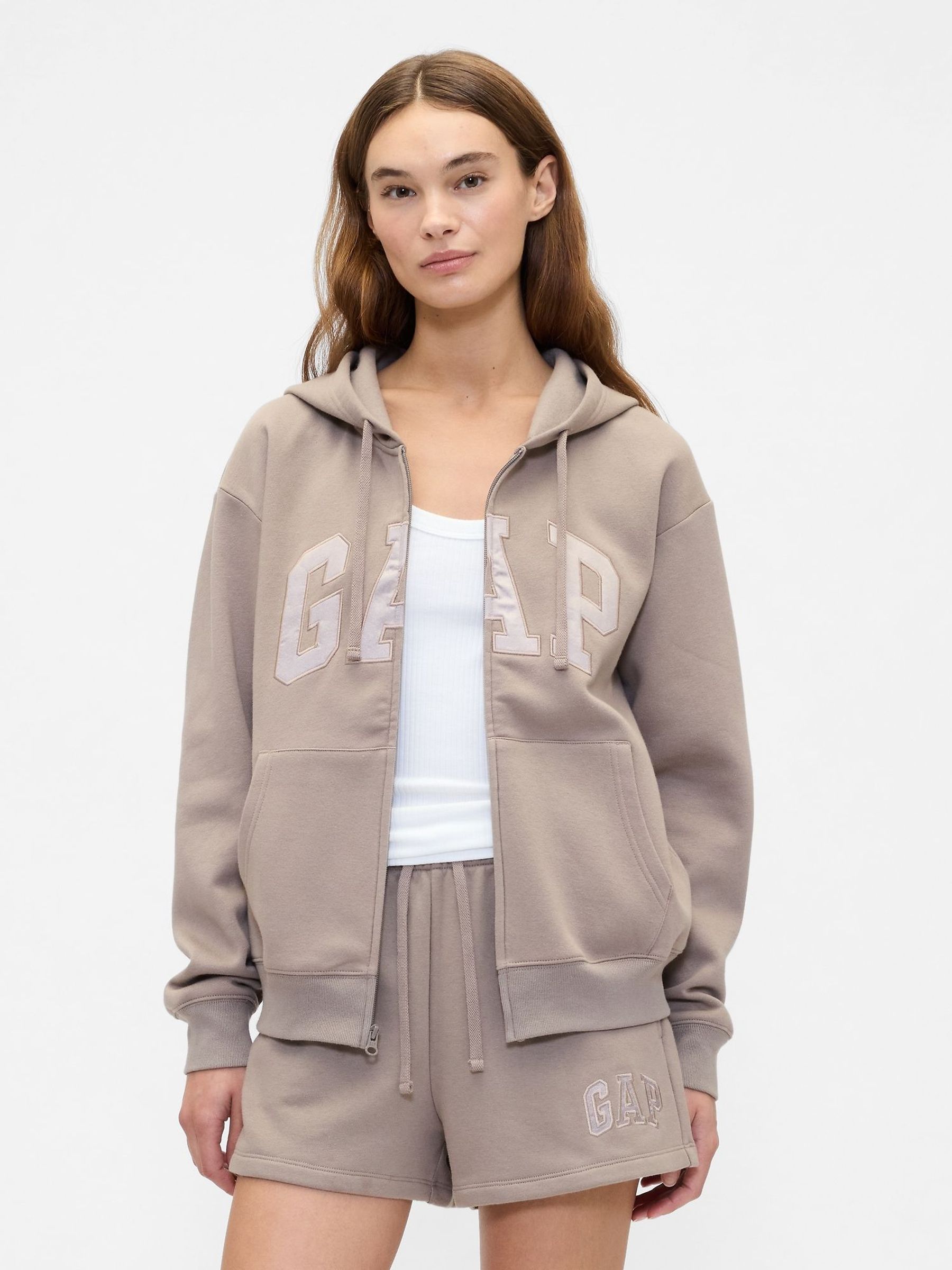 Brown Zip Up Logo Vintage Hoodie (H66569) | £40