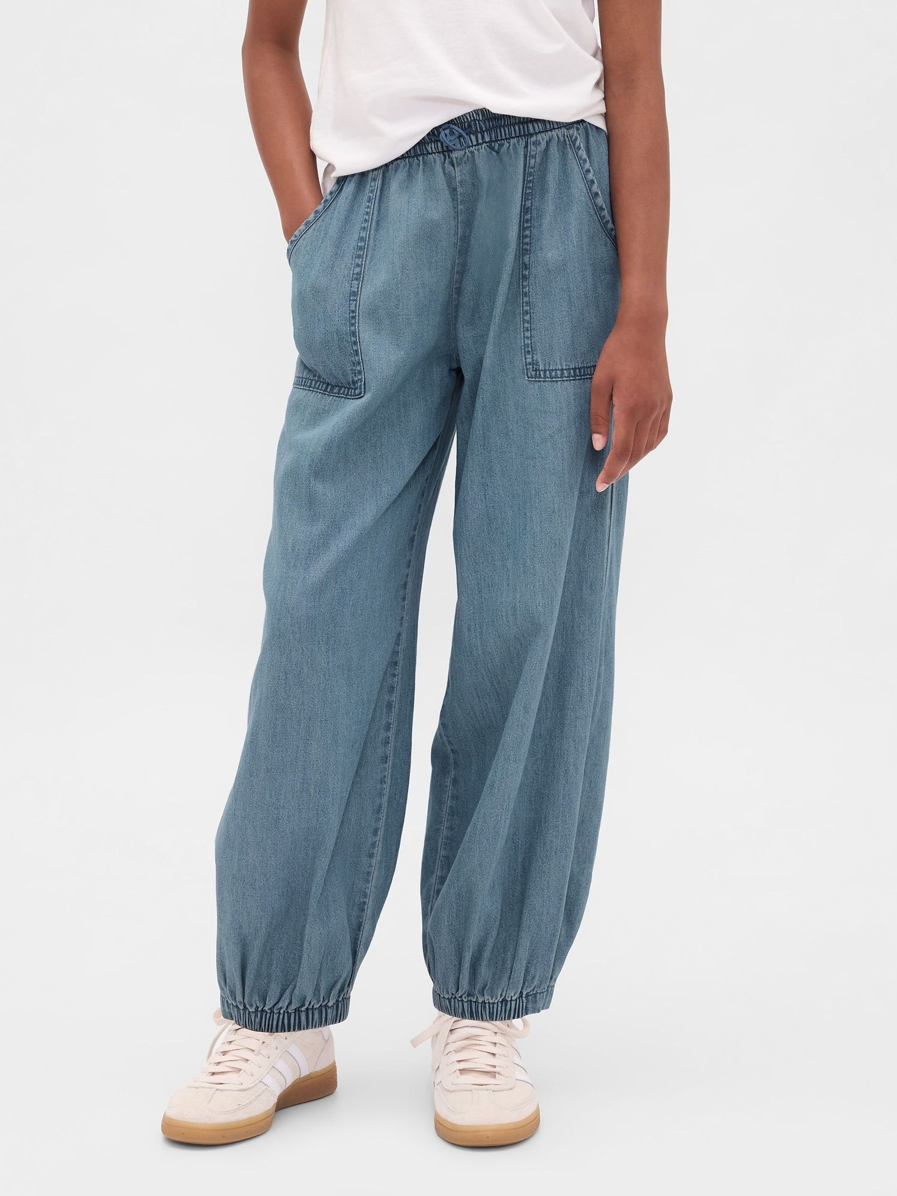 Blue High Waisted Denim Baggy Joggers (4-13yrs) (H66582) | £30