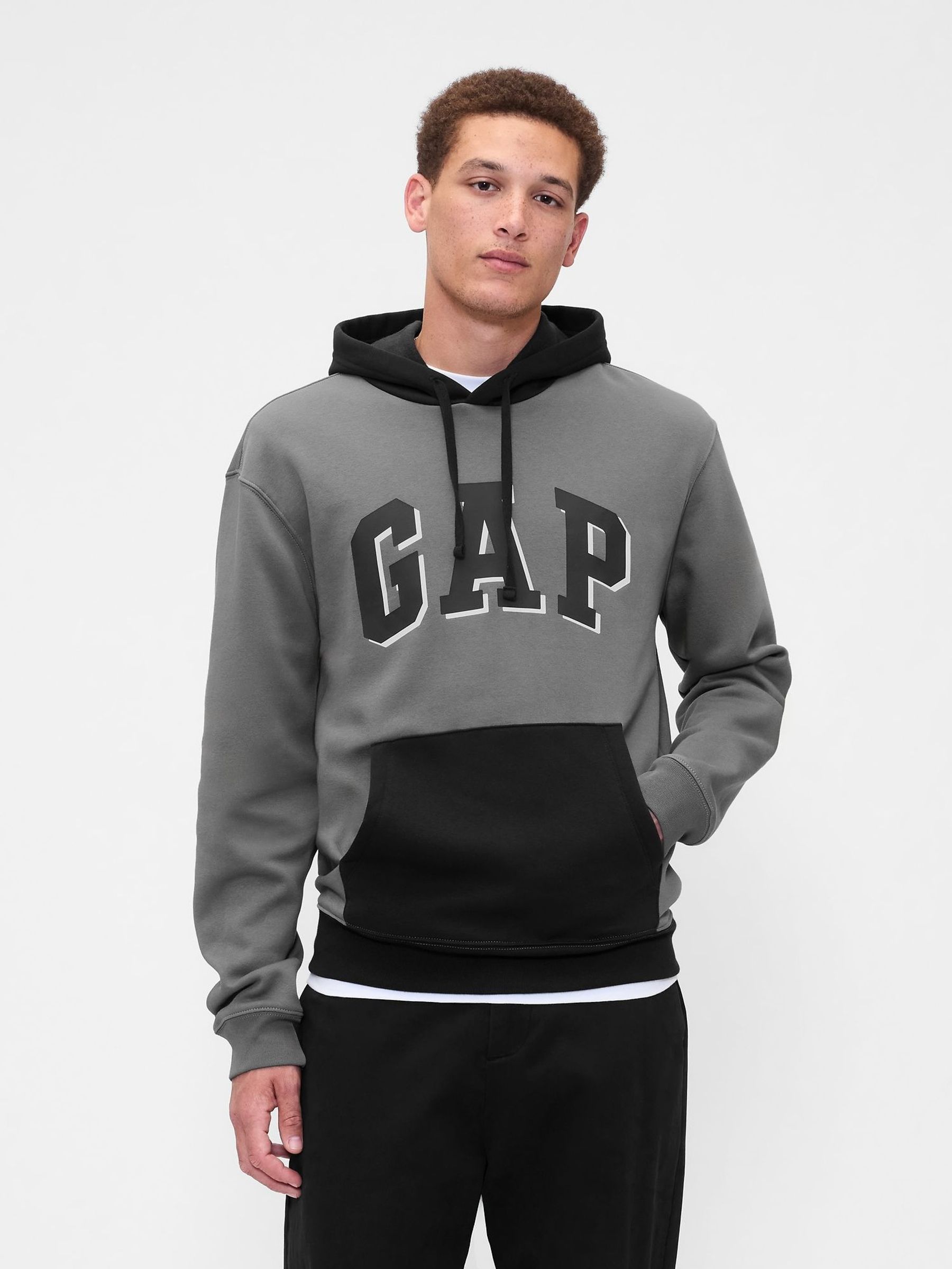 Grey Relaxed Logo Colourblock Hoodie (H66583) | £35